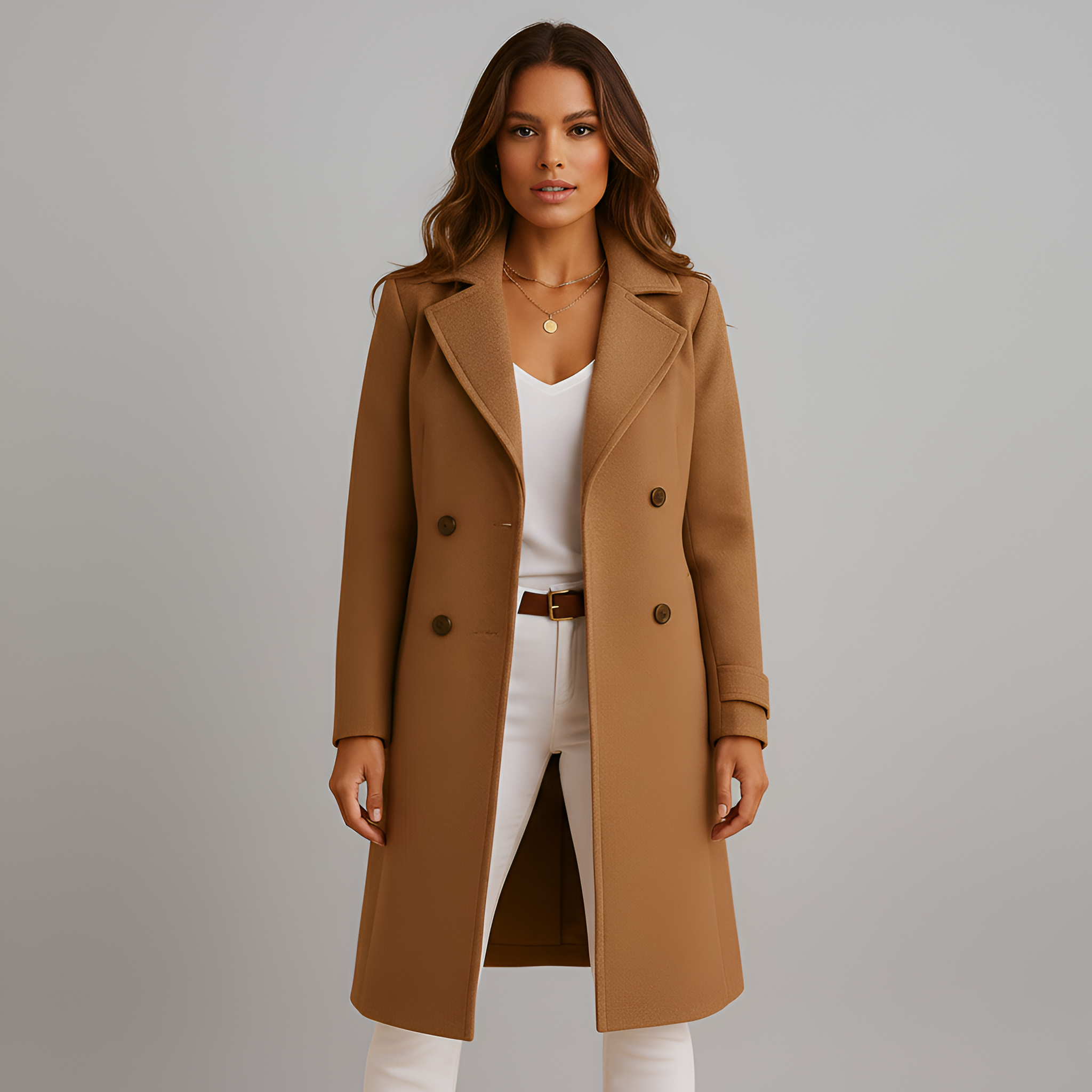 By Assuli Kvinders Uldblandet Lang Frakke Skræddersyet Dobbeltradet Jakke