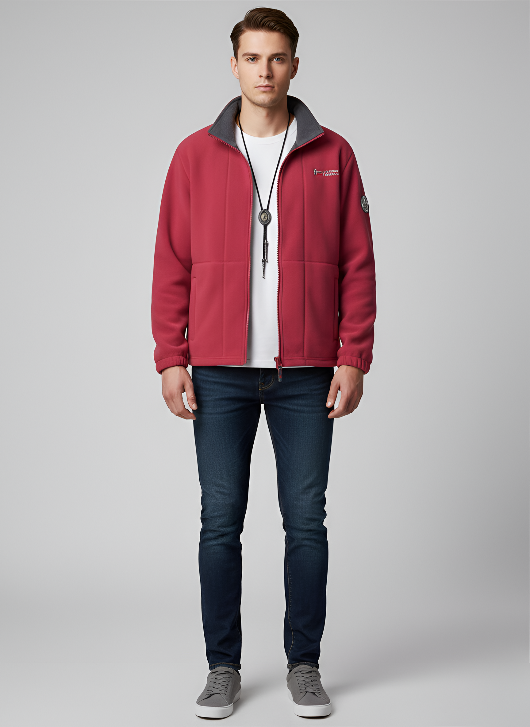 Męska kurtka polarowa na zamek z kołnierzem stójką, kurtka codzienna na zewnątrz