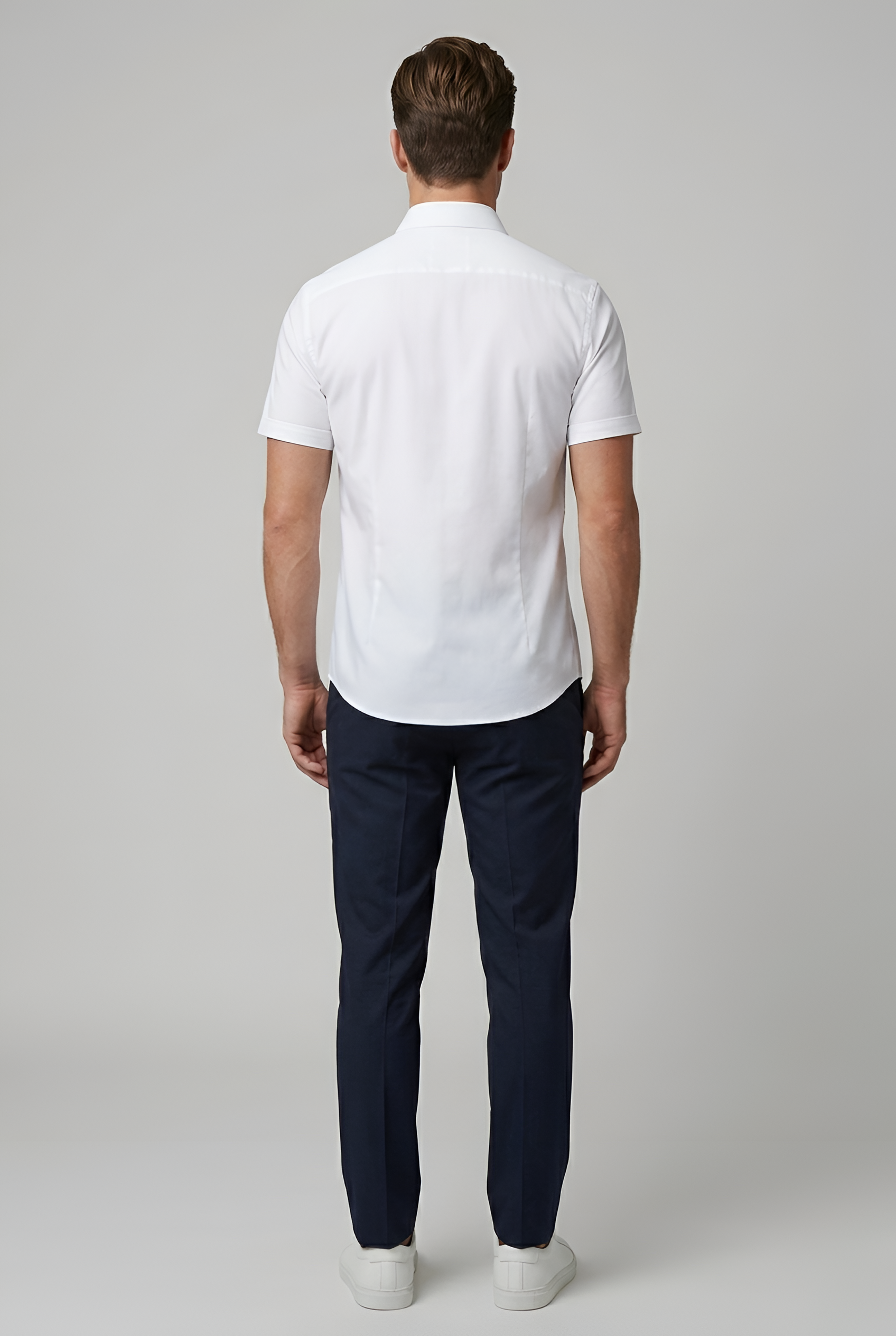 Chemise habillée en coton pour homme, coupe ajustée, manches courtes, à boutons