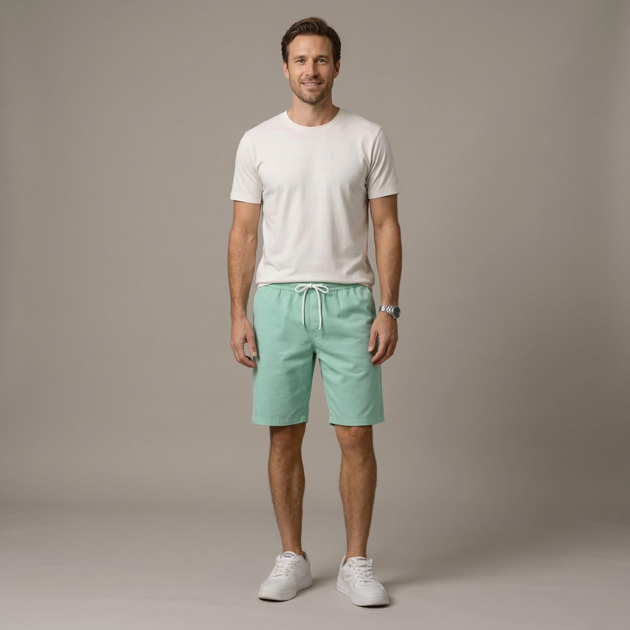 Shorts en coton pour homme avec cordon de serrage, taille élastique, shorts d'été décontractés avec poches