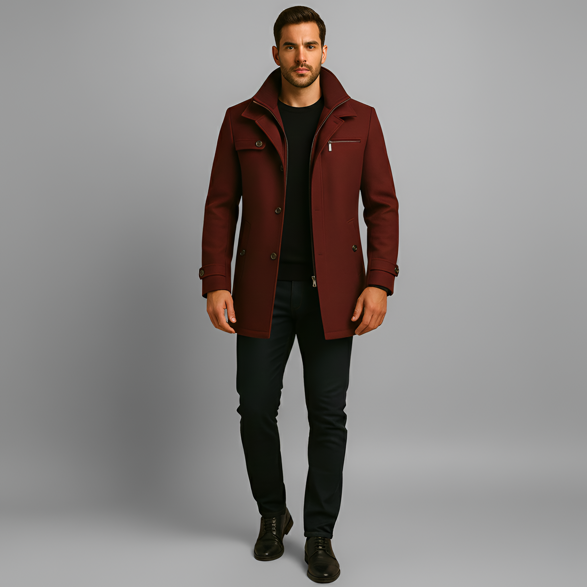 Manteau d'hiver pour homme en mélange de laine By Assuli avec col montant et poches zippées