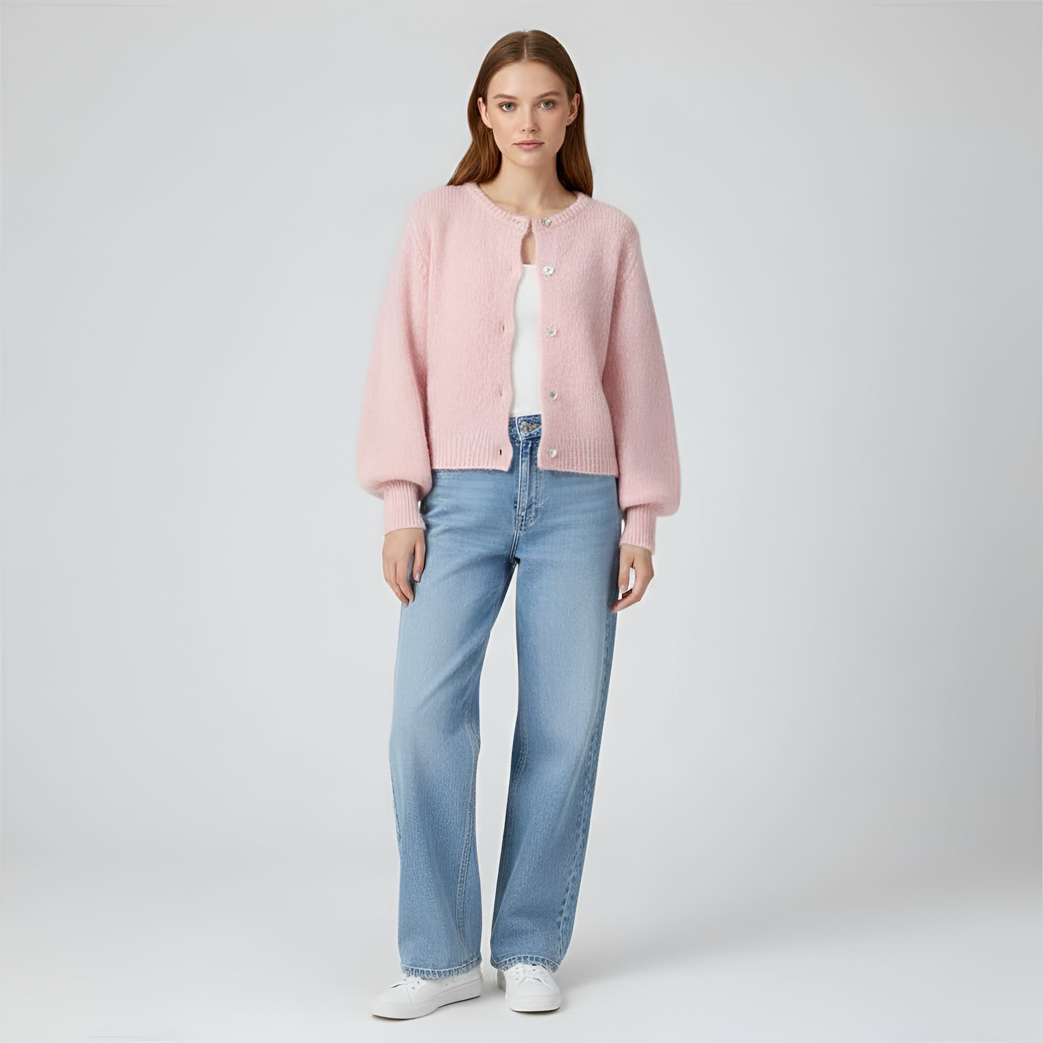 Dámský pletený svetr na knoflíky s volným střihem