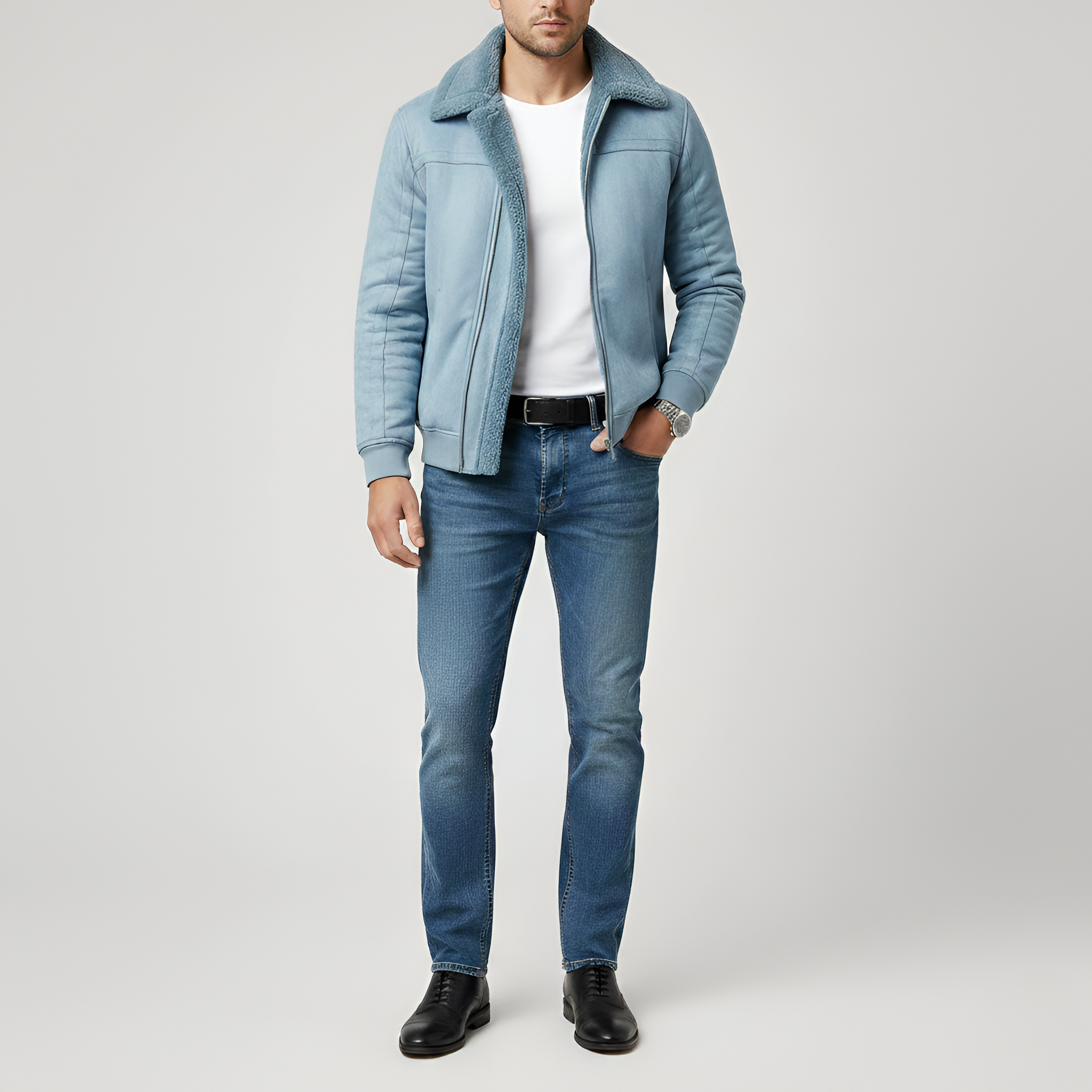Casaco com Forro de Shearling para Homem Fecho de Correr Roupa Casual de Inverno