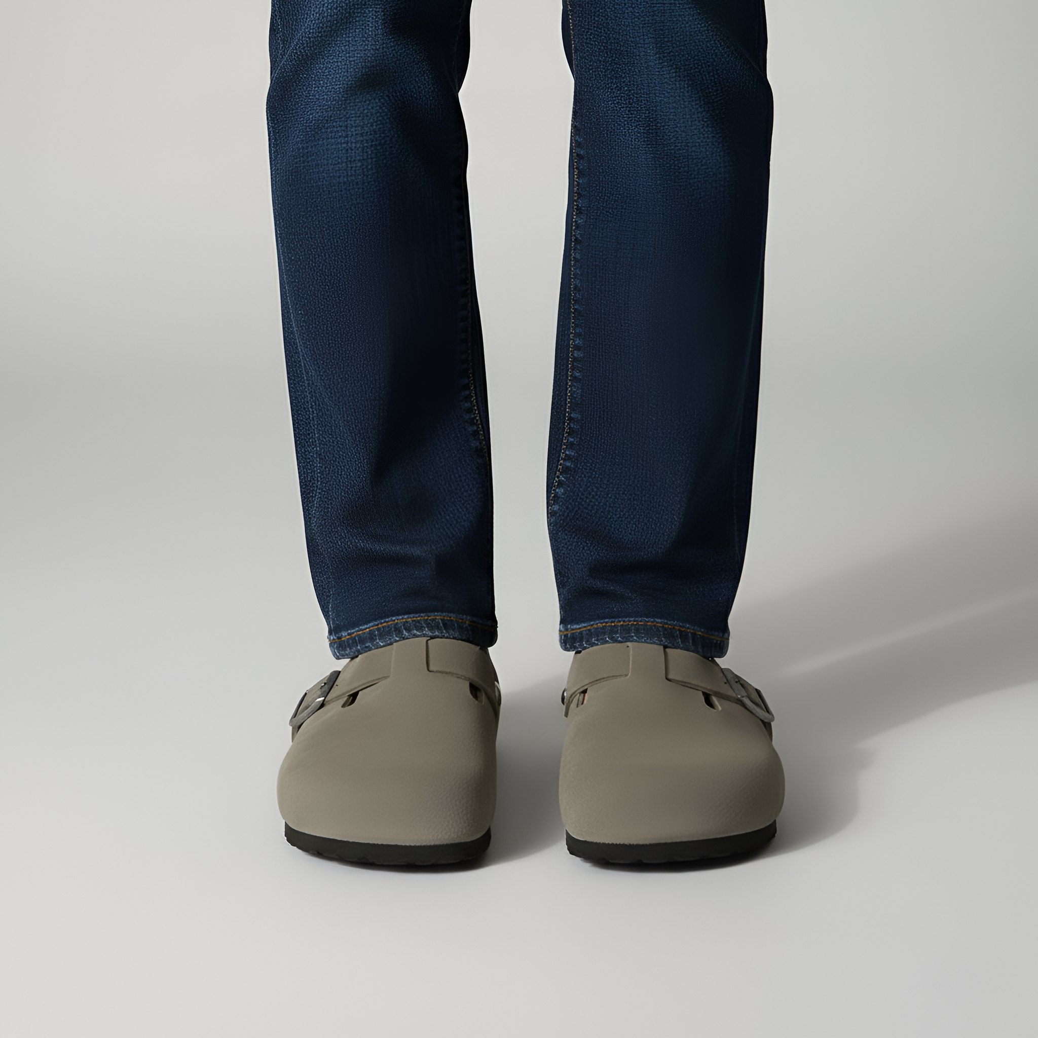 By Assuli Suede Buckle Clogs with Cork Footbed and Comfort Sole