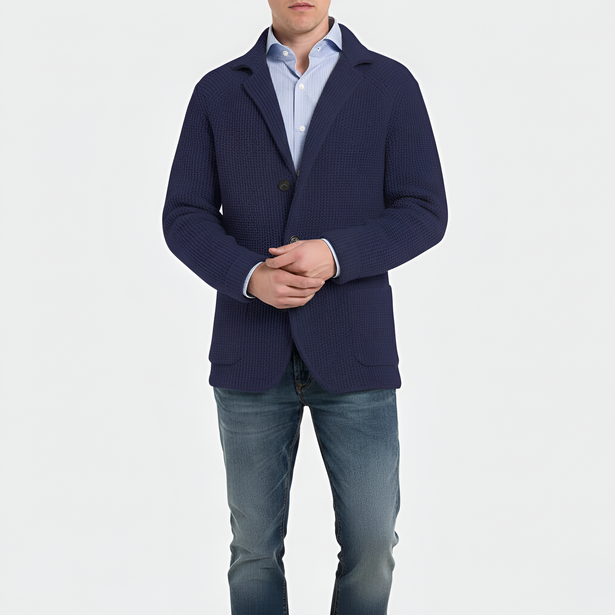 Férfi gyapjúkeverék kötött kabát gombos elülső hétköznapi télikabát