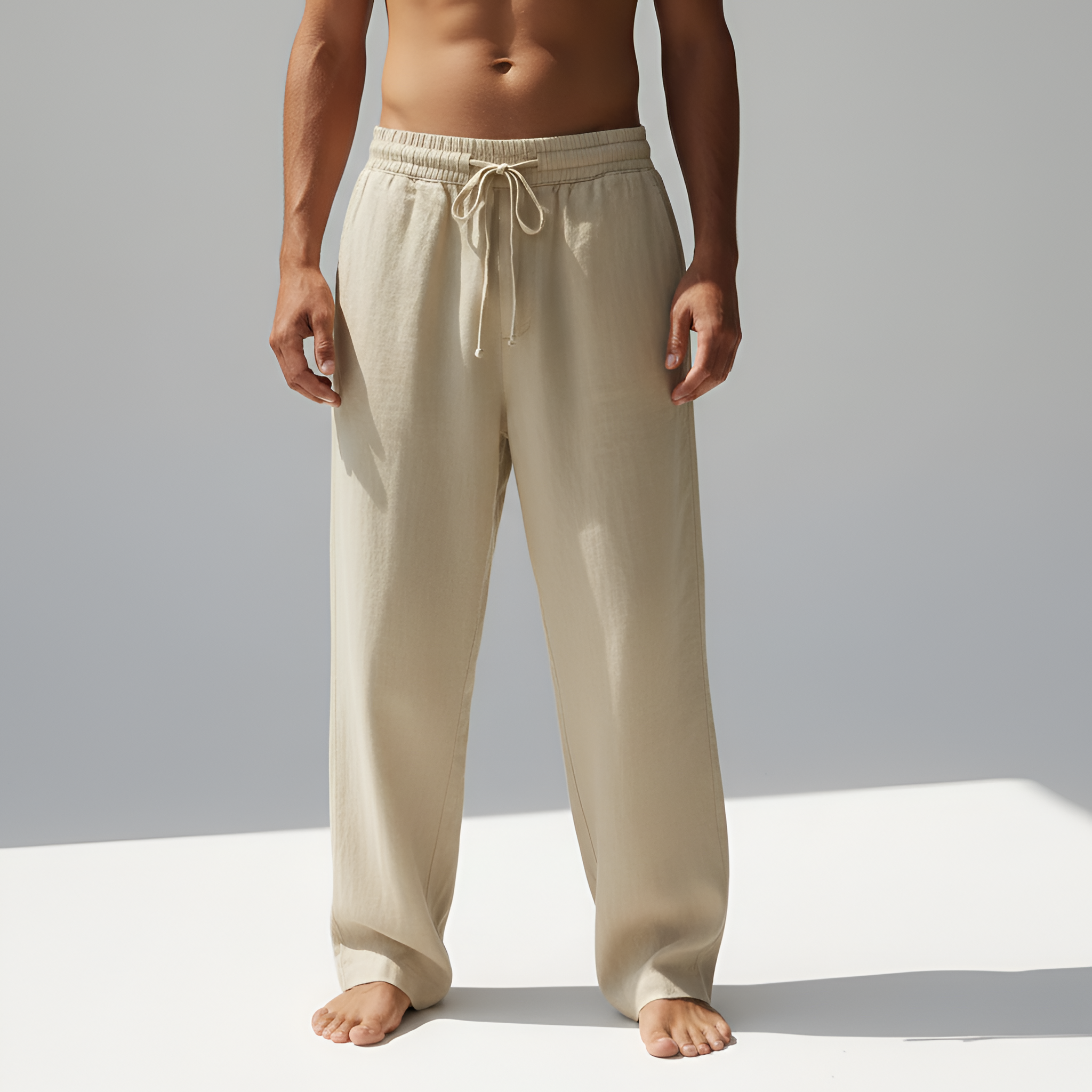 Męskie spodnie do domu z sznurkiem w pasie, luźny krój, mieszanka bawełny