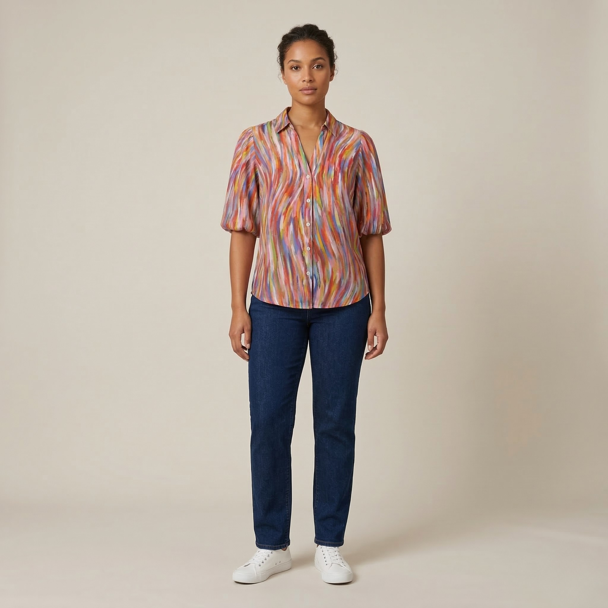 Camicia casual da donna a maniche corte con bottoni e stampa ananas