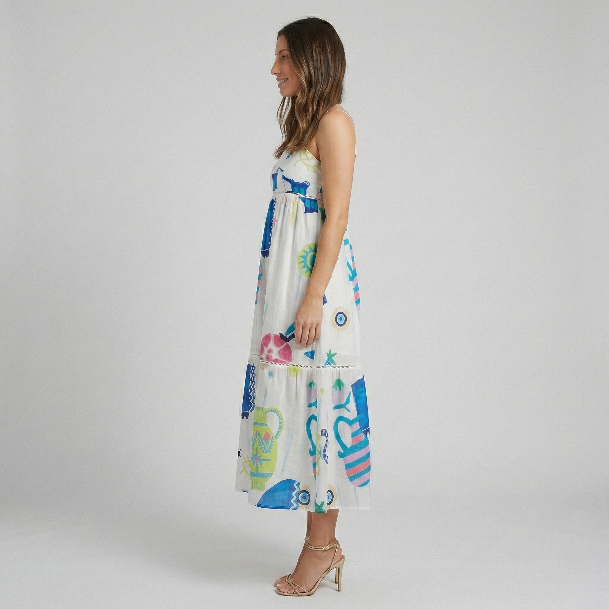 Women’s Strapless Midi Dress Printed Summer Casual A-Line Sundress