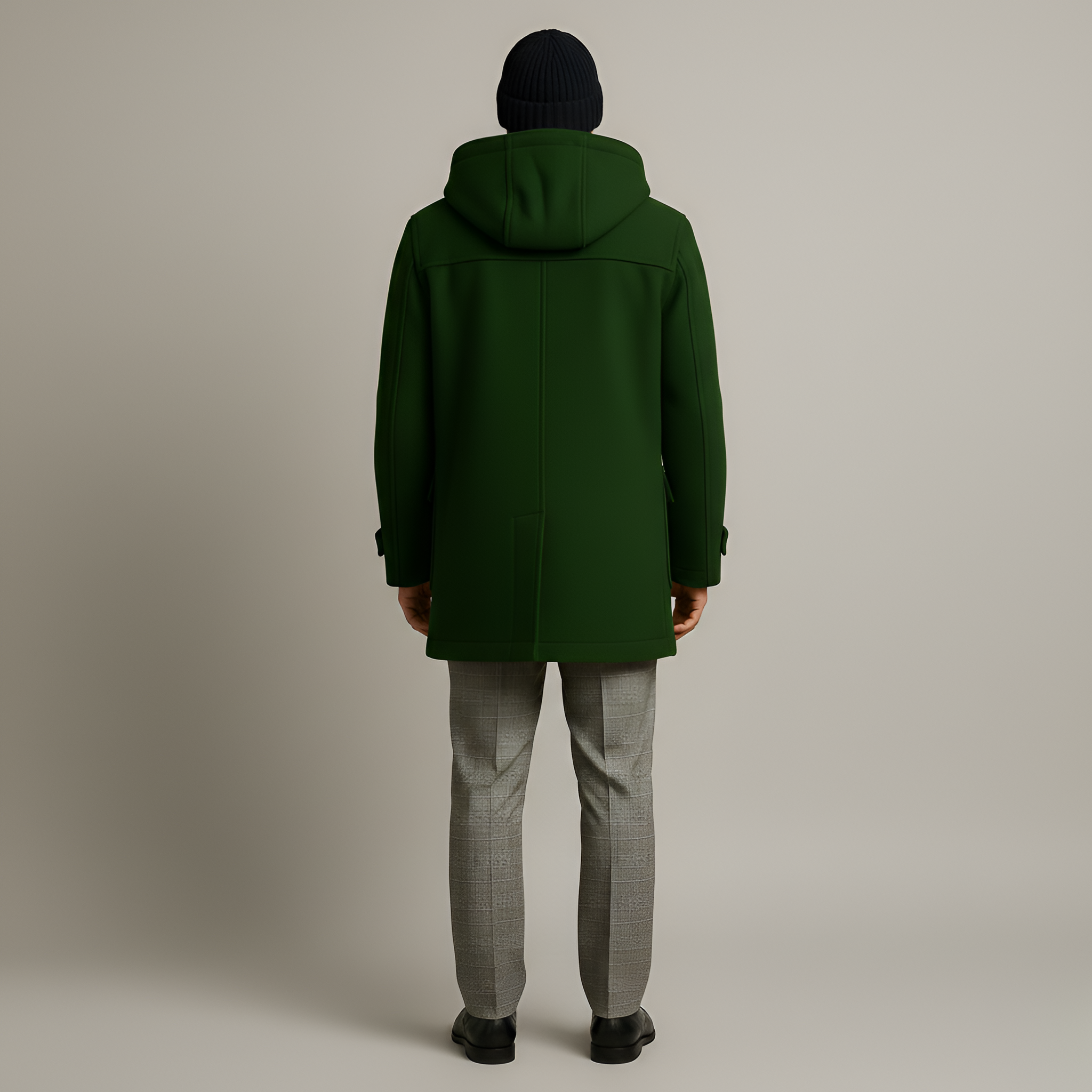 Férfi gyapjú duffle kabát kapucnival, téli dzseki gombos záródással