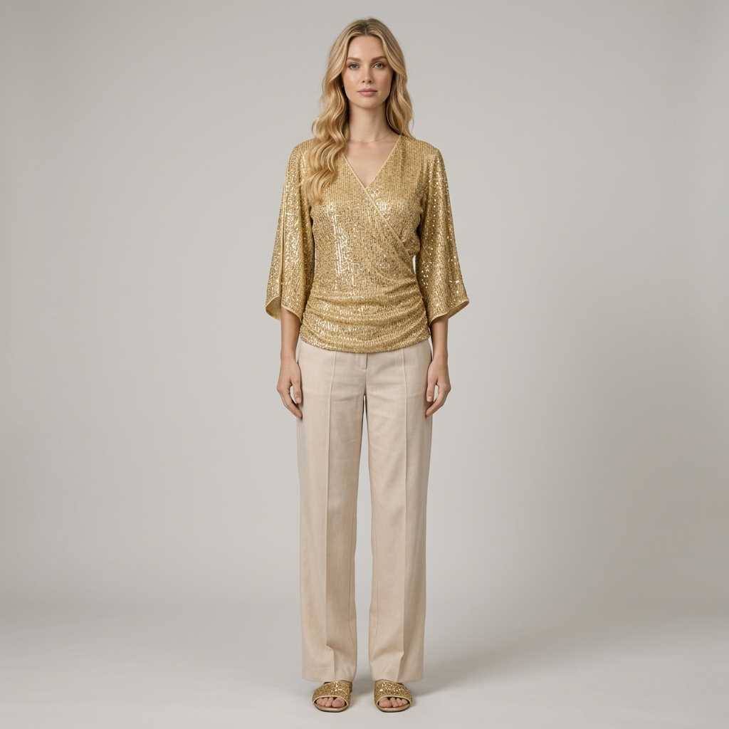 Eleanora | Blusa a portafoglio testurizzata con scollo a V e maniche con spacco