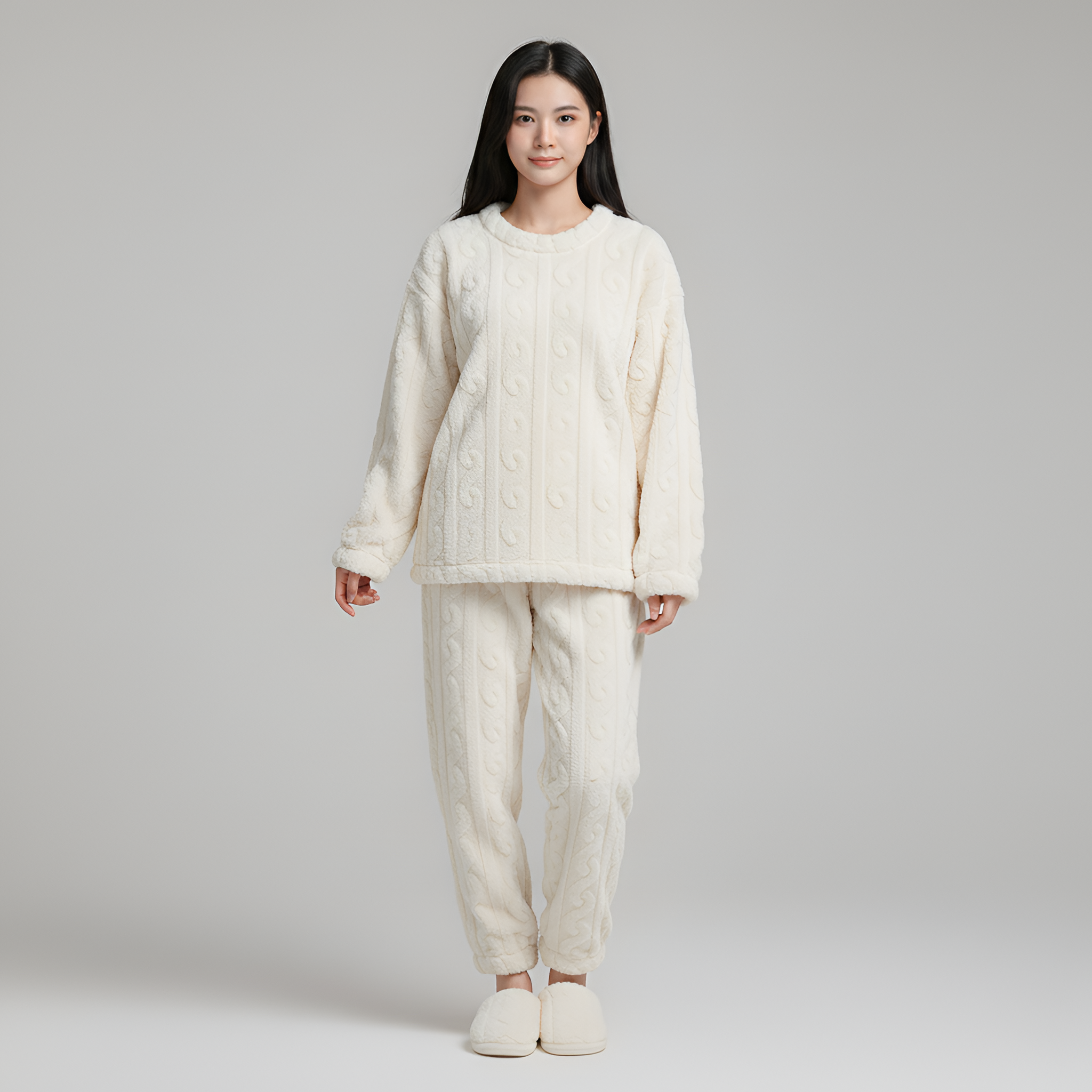 By Assuli women’s plush fleece loungewear set with long sleeve top and pants