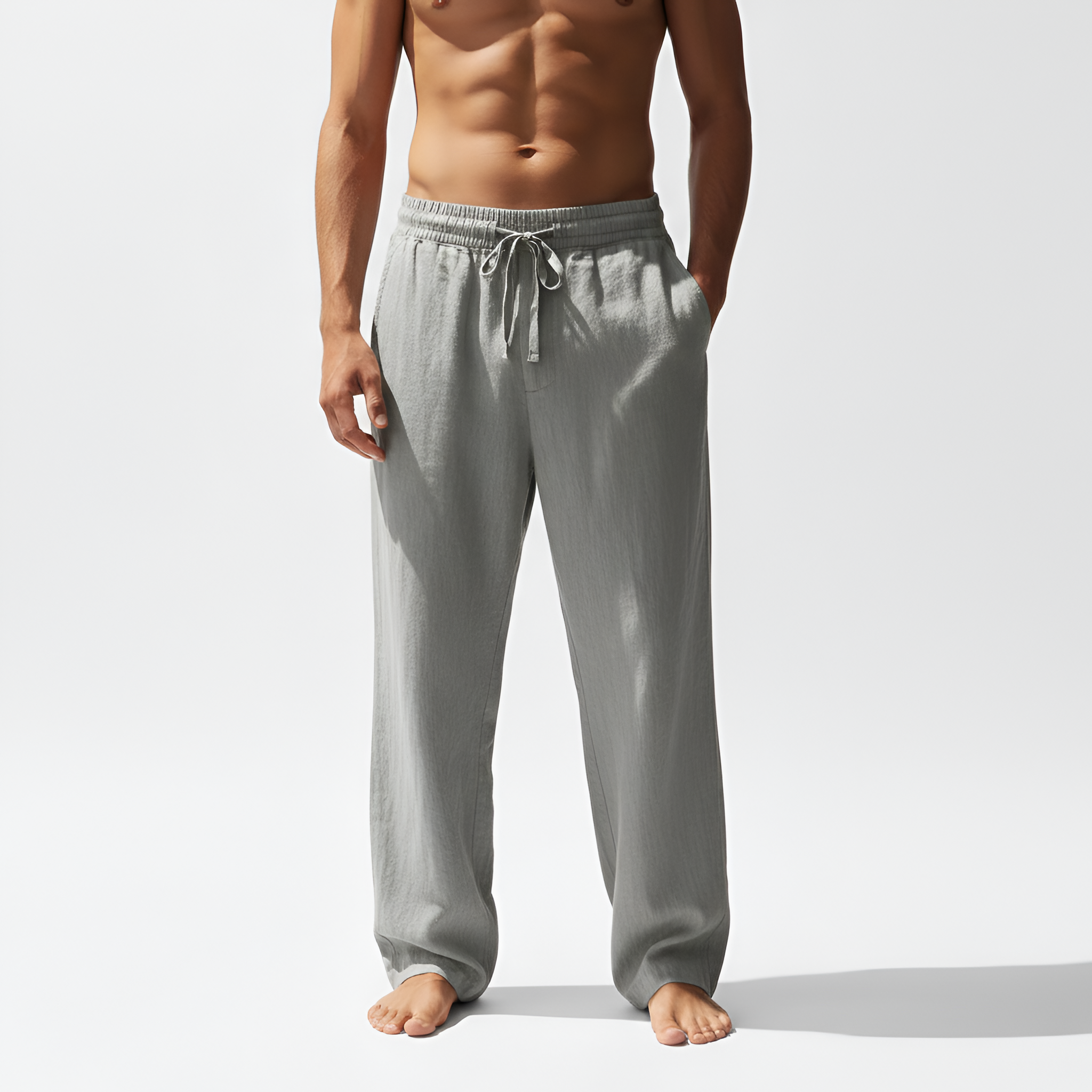 Męskie spodnie do domu z sznurkiem w pasie, luźny krój, mieszanka bawełny