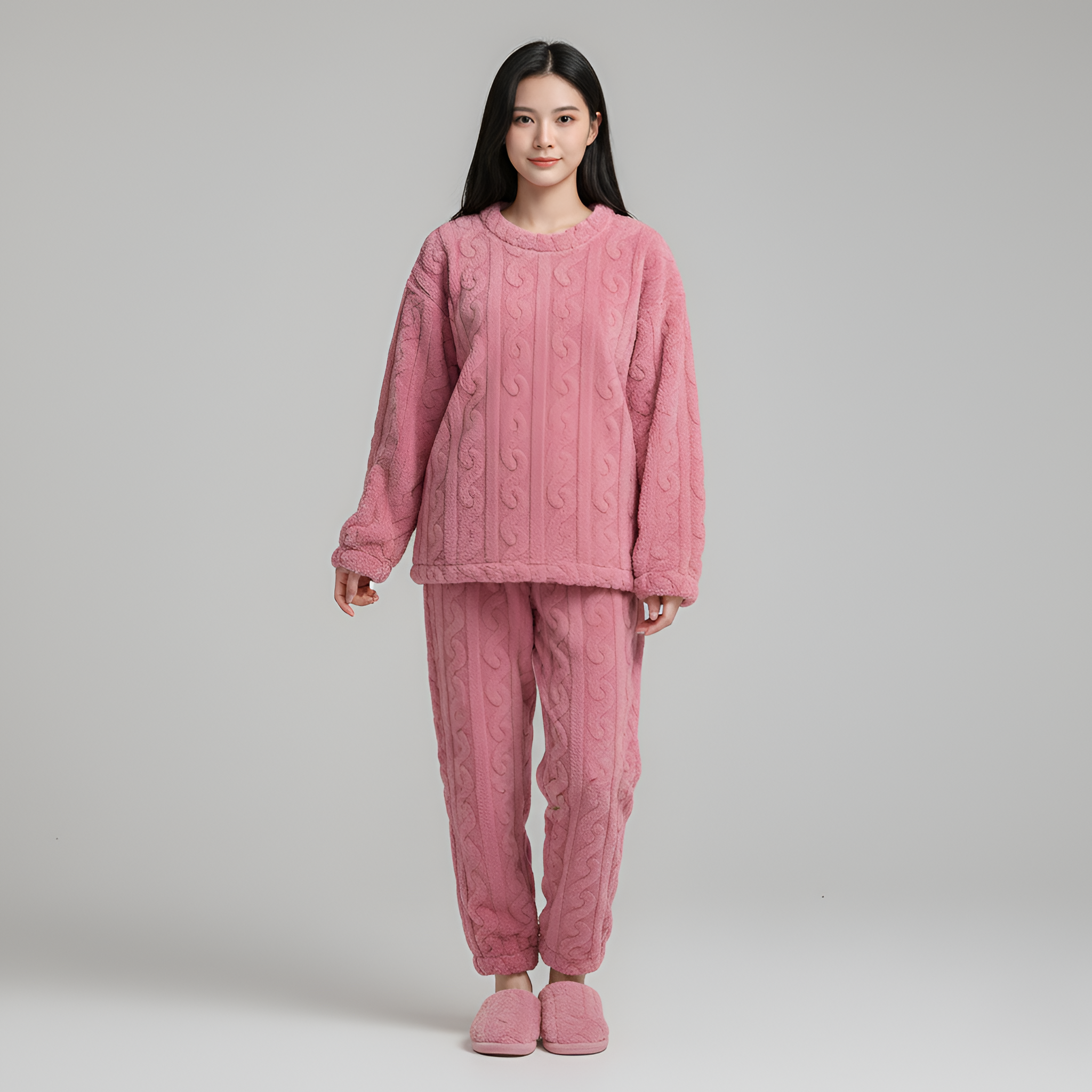 By Assuli women’s plush fleece loungewear set with long sleeve top and pants
