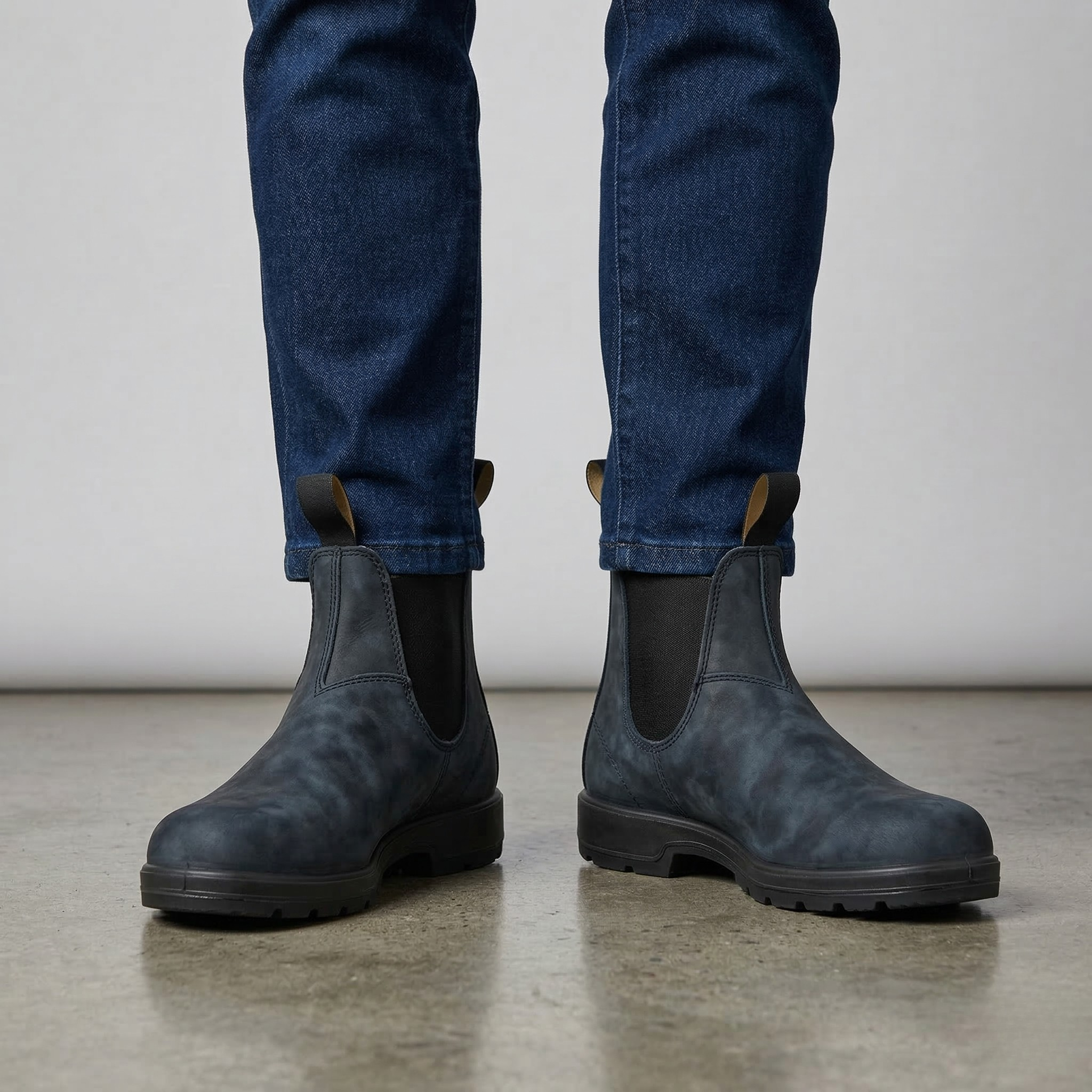 Men’s Chelsea Leather Boots Elastic Side Slip-On Ankle Work Casual Boots