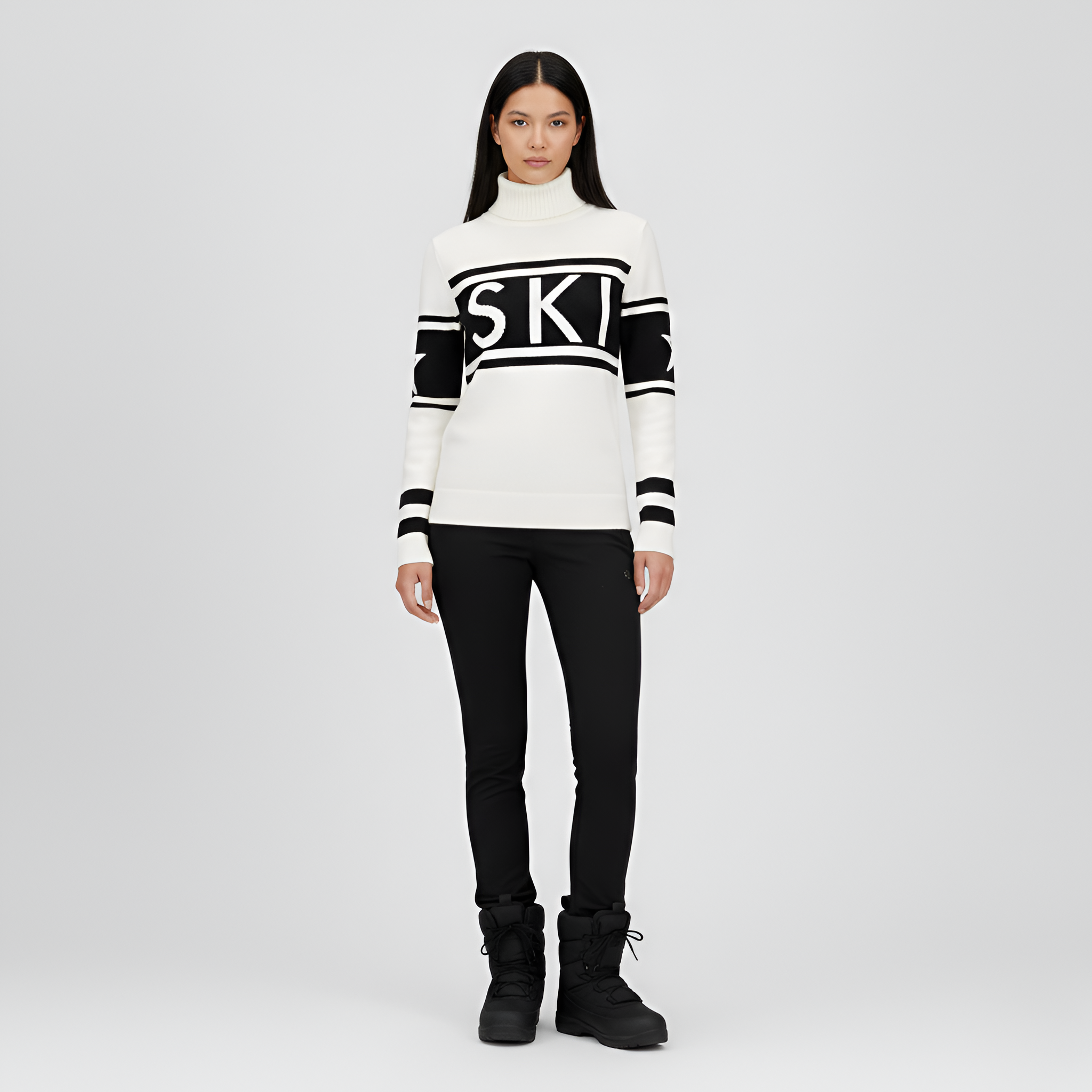 Women’s Turtleneck Knit Sweater Wool Blend Logo Design