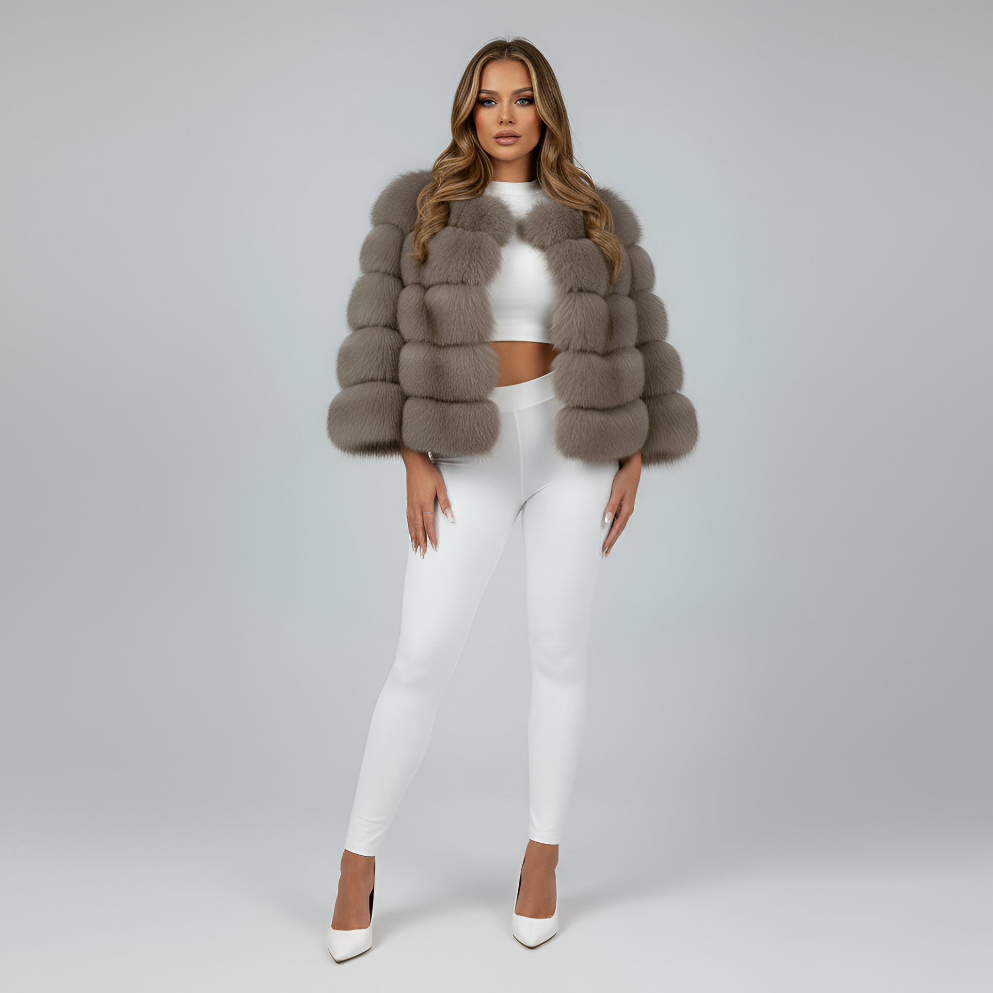 Women’s Faux Fur Jacket Cropped Long Sleeve Winter Outerwear