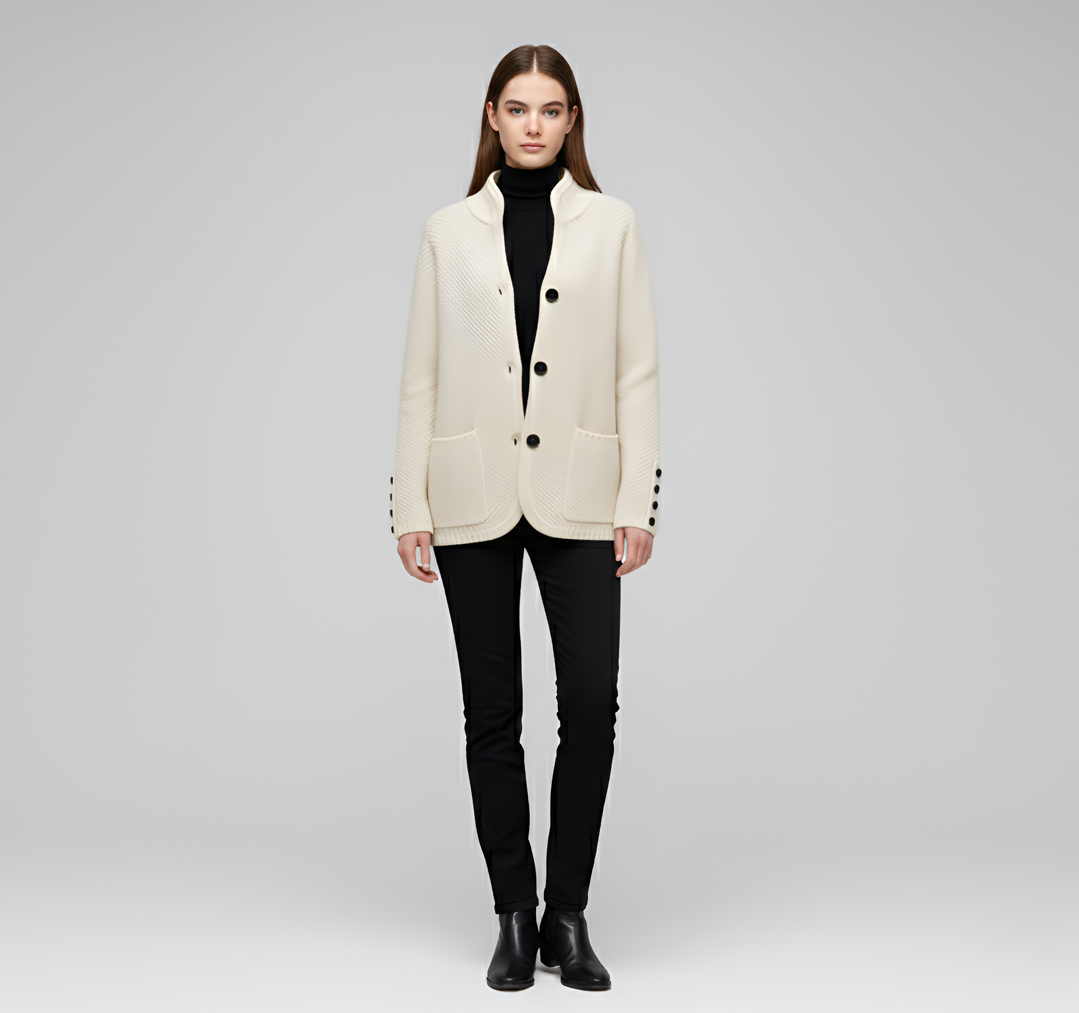 Chaqueta texturizada para mujer By Assuli con botones delanteros, bolsillos y corte relajado