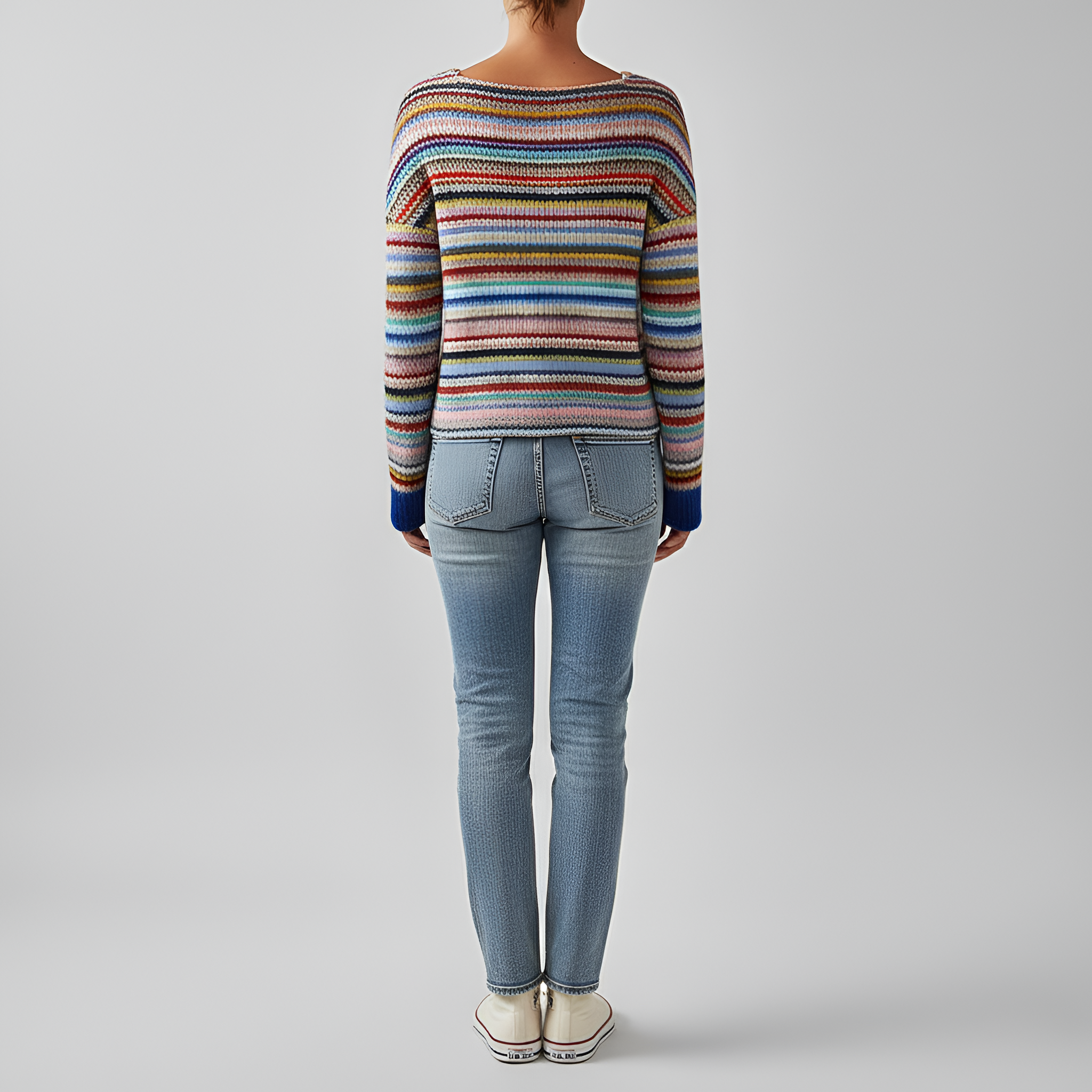 Suéter de punto con mezcla de lana para mujer, diseño Fair Isle, cuello redondo y mangas largas