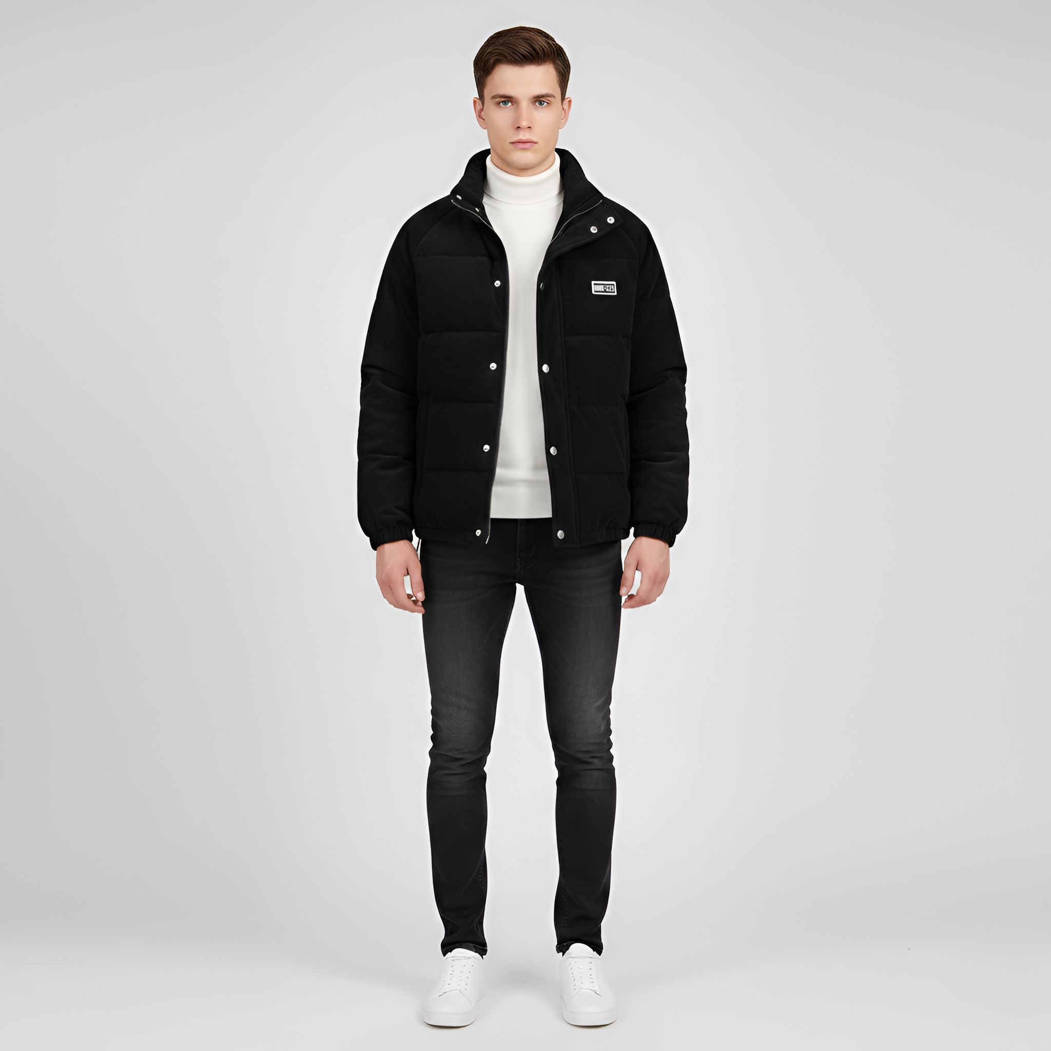 Casaco Acolchoado Isolado para Homem Botões de Pressão Roupa Casual de Inverno