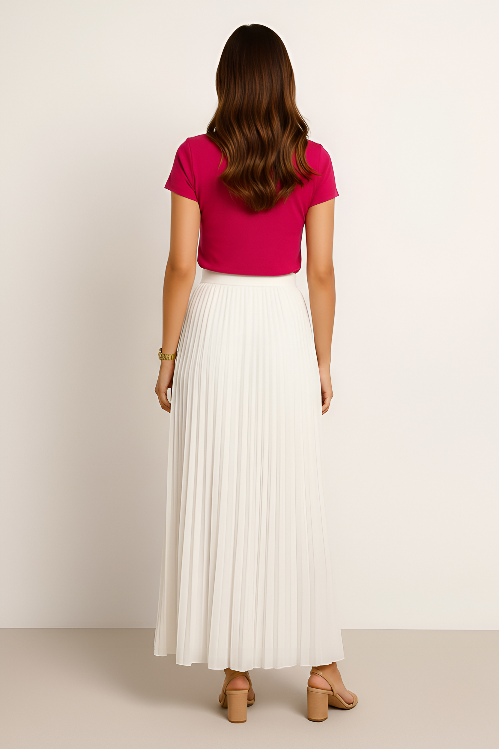 Women’s Pleated Midi Skirt High Waist with Elastic Waistband