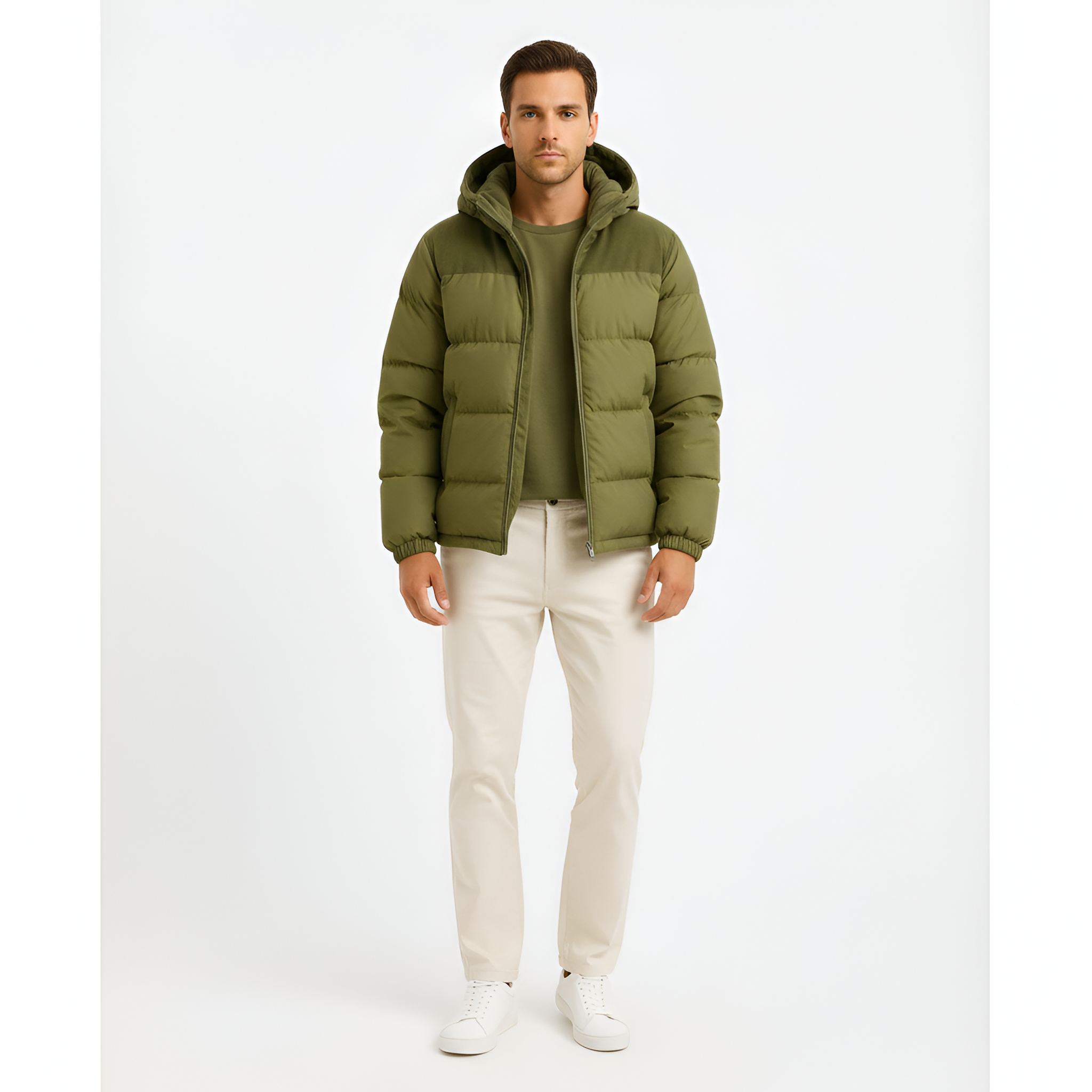 Men’s hooded puffer jacket insulated winter coat casual fit