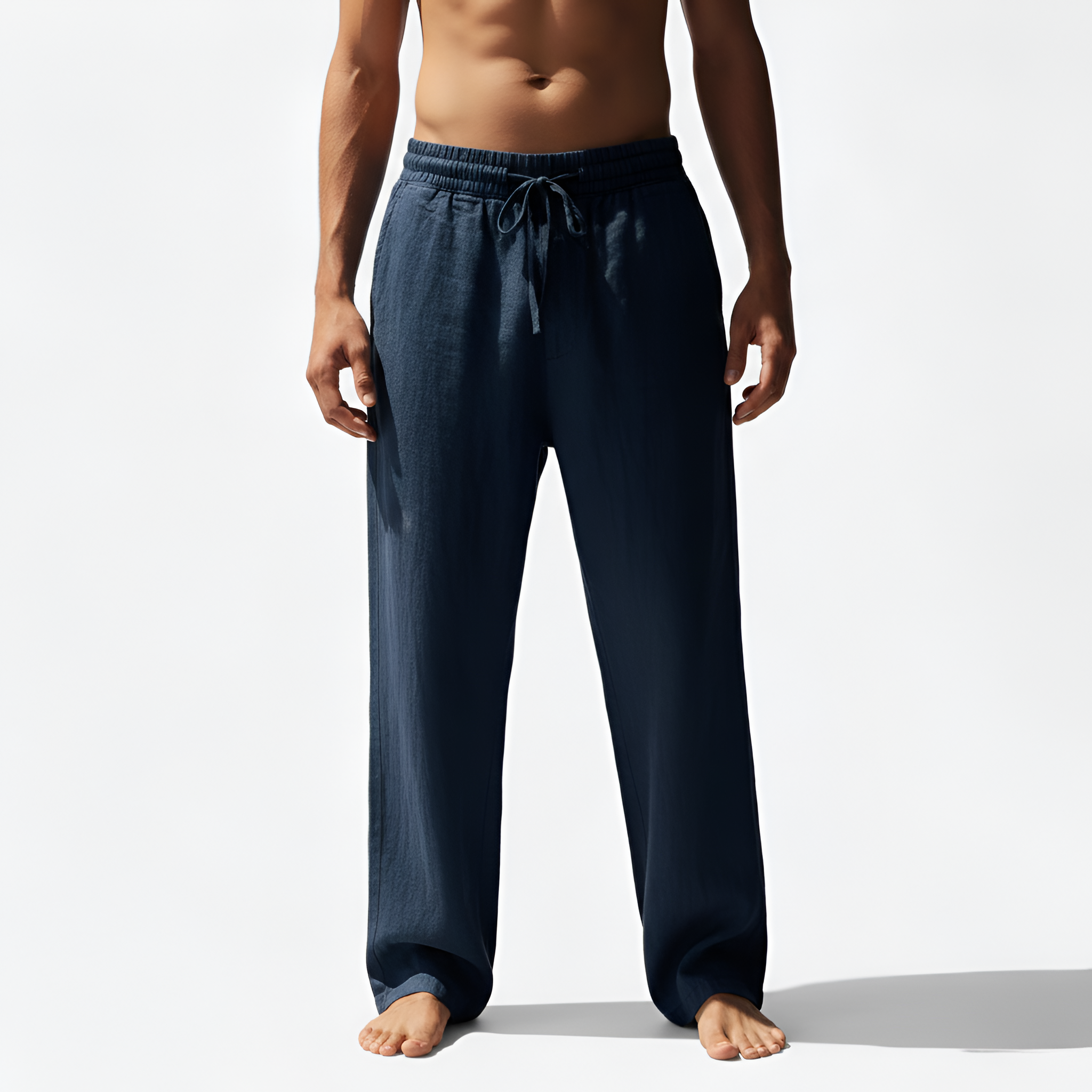 Męskie spodnie do domu z sznurkiem w pasie, luźny krój, mieszanka bawełny