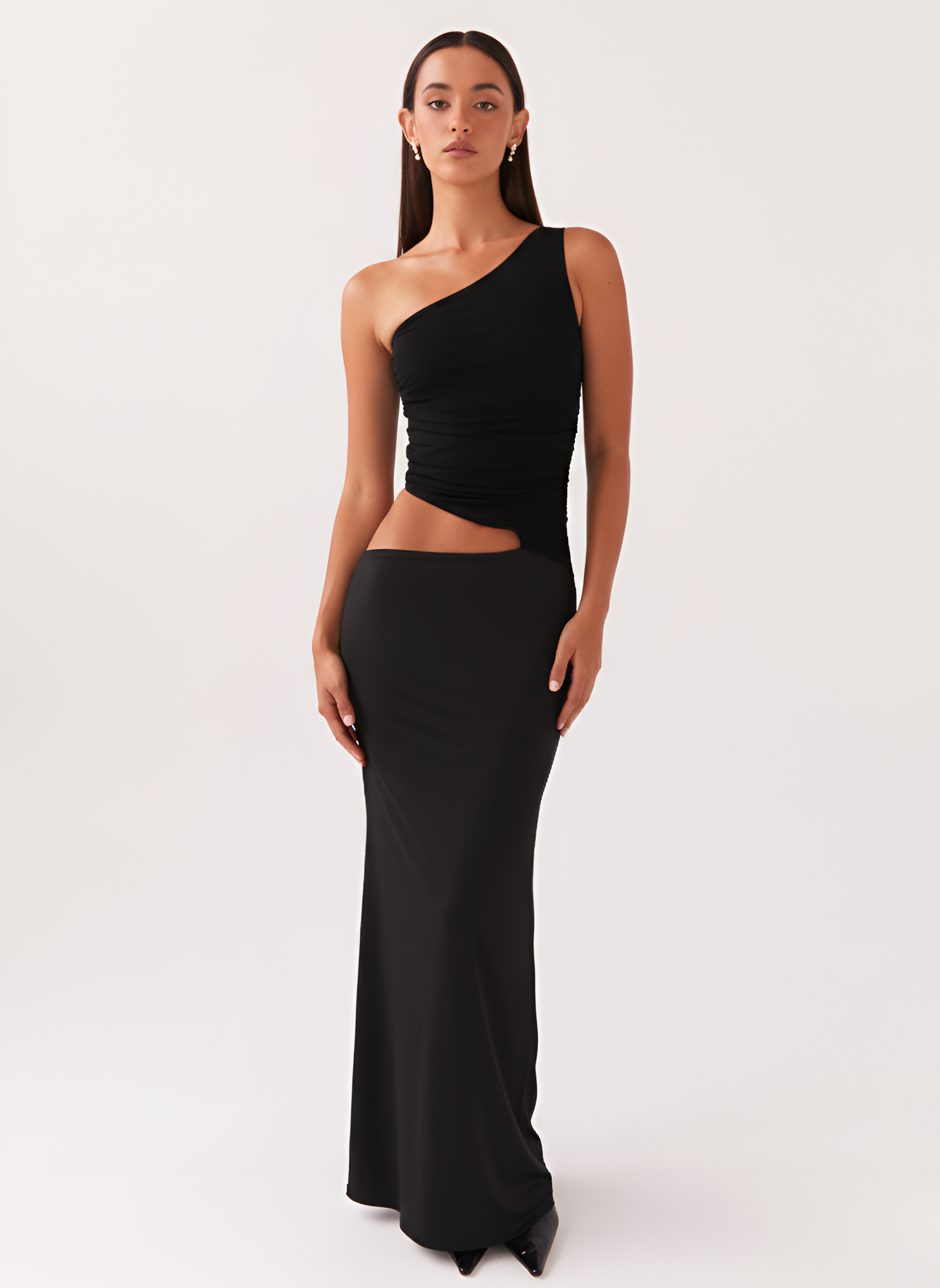 Vestido largo ajustado de una sola manga para mujer con abertura, para ocasiones de noche