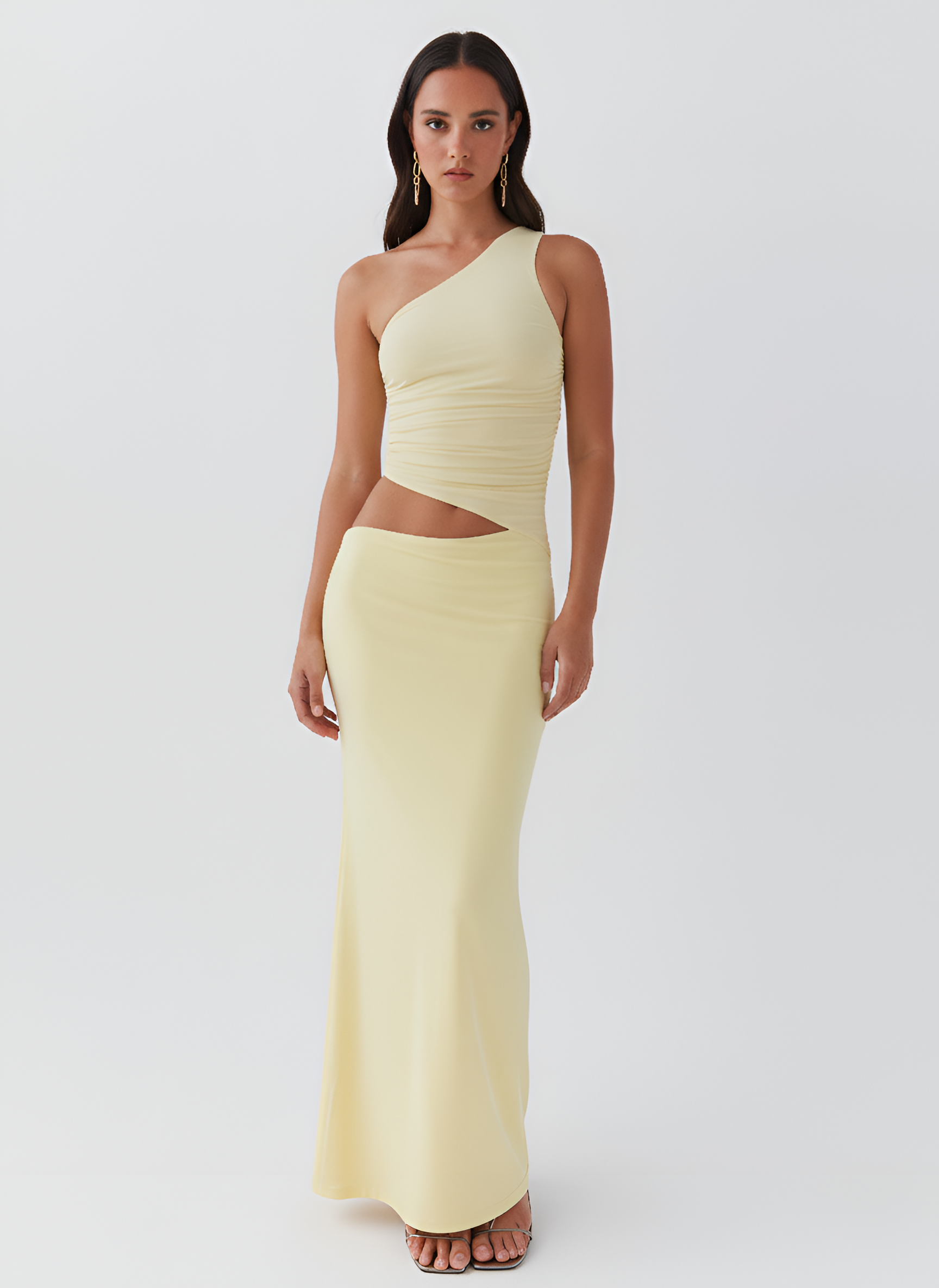 Vestido largo ajustado de una sola manga para mujer con abertura, para ocasiones de noche