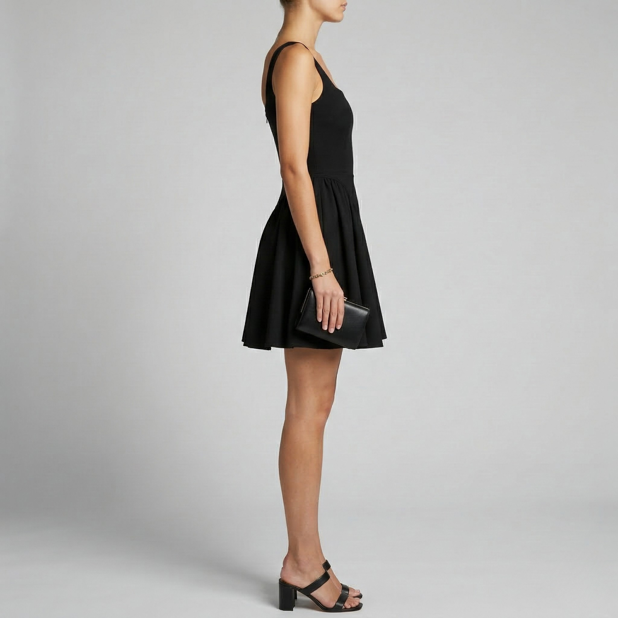 Abito Mini Donna con Scollo Quadrato, Senza Maniche, Linea A, Vestibilità Svasata, Abito da Festa