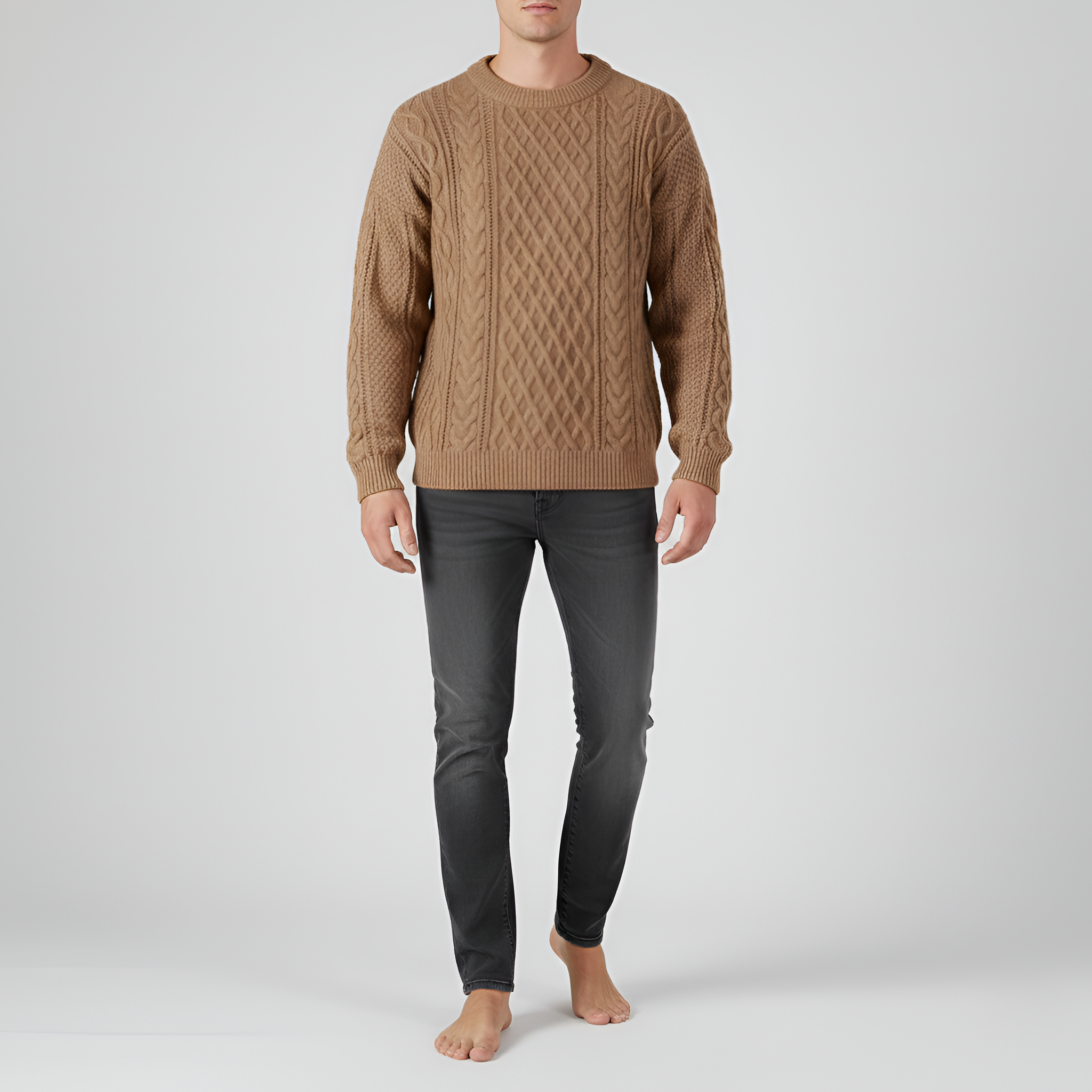 Men’s Cable Knit Sweater Crew Neck Winter Pullover