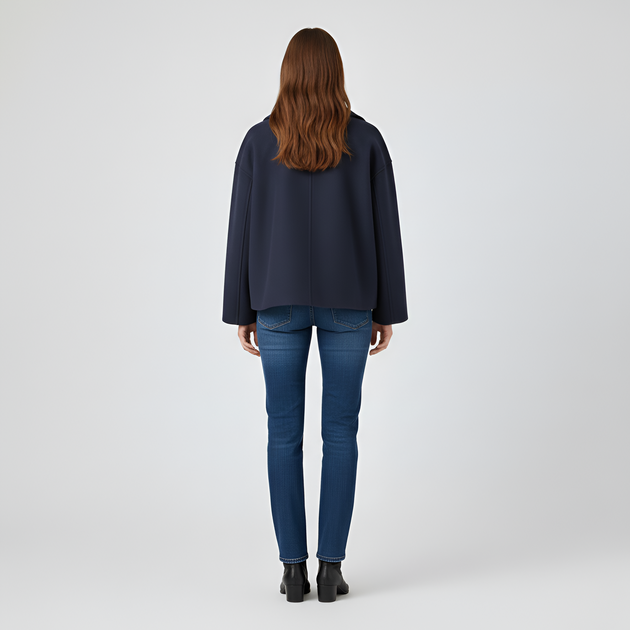 Damekort uldjakke dobbeltradet frakke med hakkrave