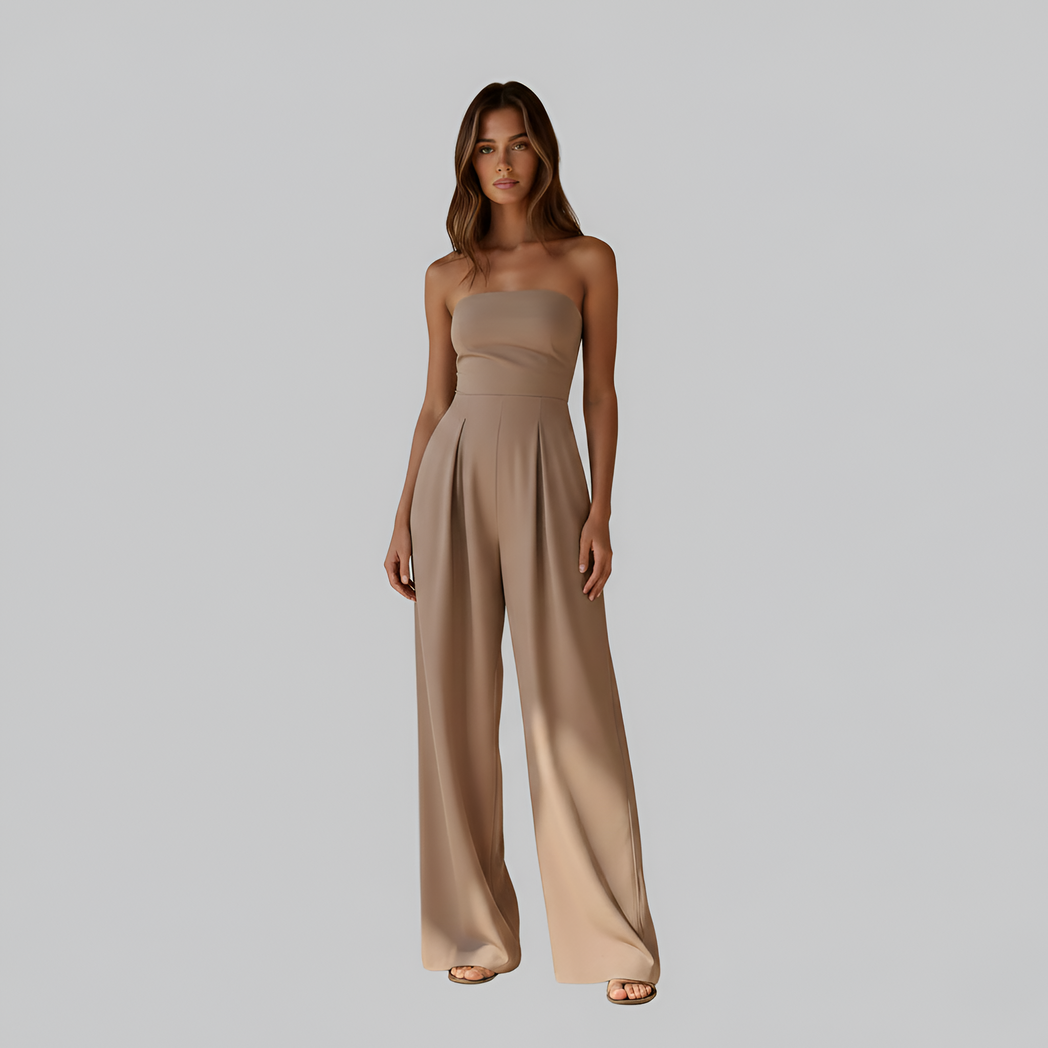 Mono de mujer sin tirantes, de pierna ancha con bolsillos, ajuste entallado