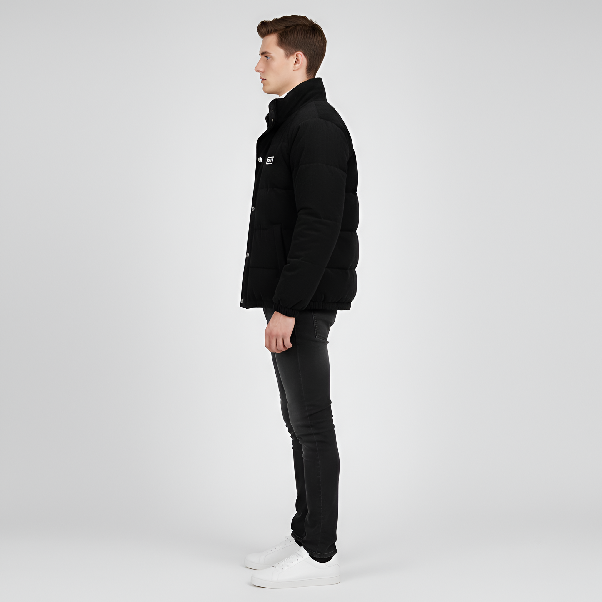 Casaco Acolchoado Isolado para Homem Botões de Pressão Roupa Casual de Inverno