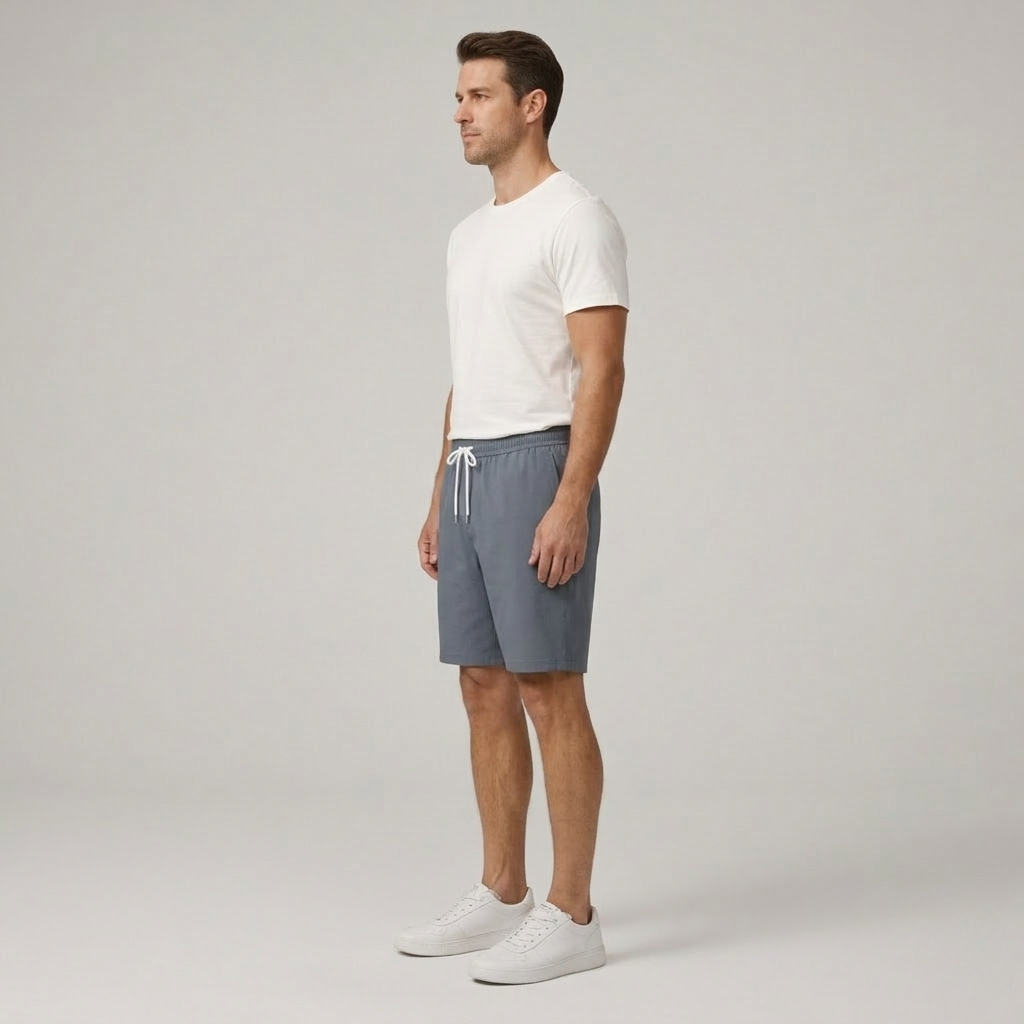 Herren Baumwoll-Shorts mit Kordelzug, elastischem Bund, lässige Sommer-Shorts mit Taschen