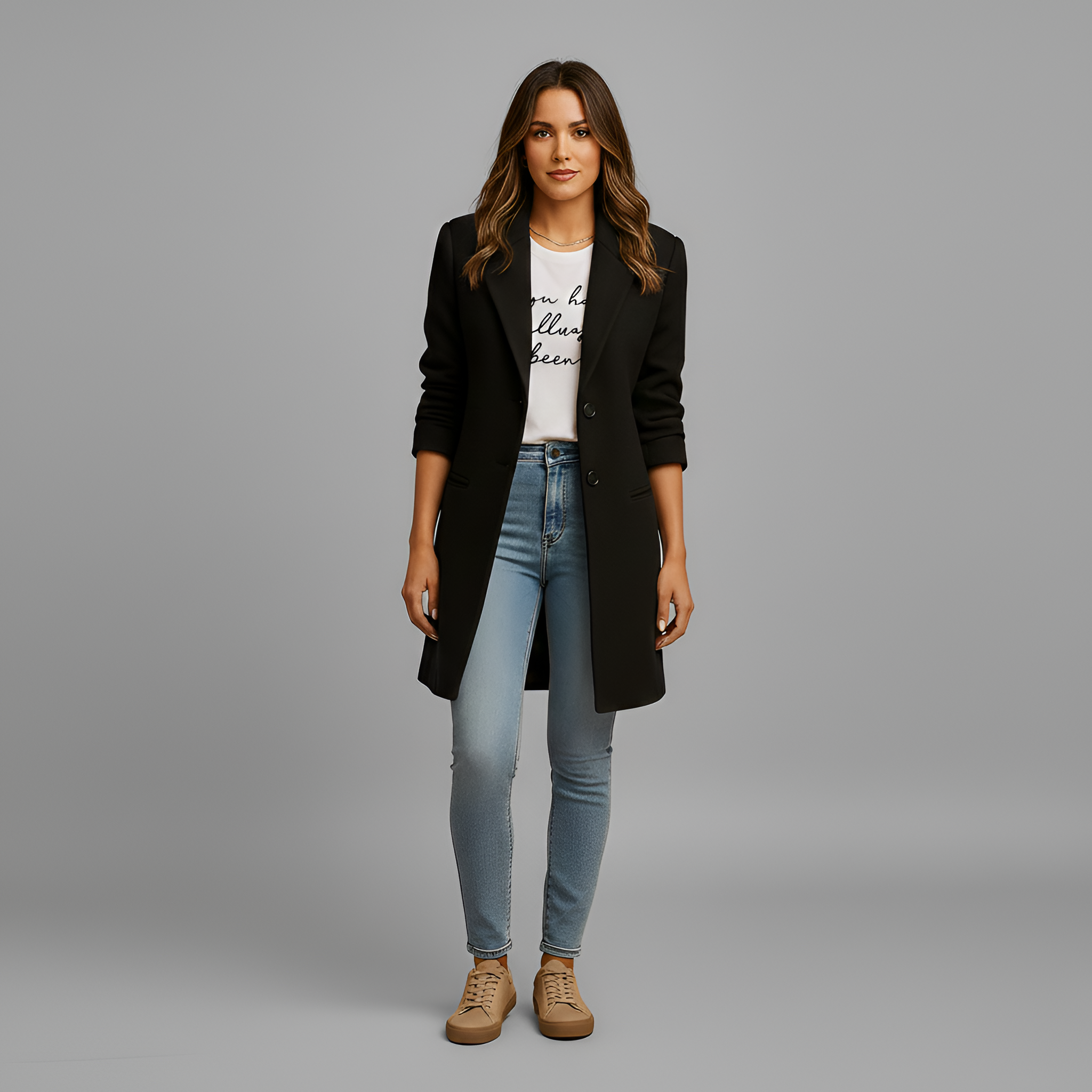 By Assuli női szabott gyapjúkeverék kabát középhosszú, gombos elülső rész