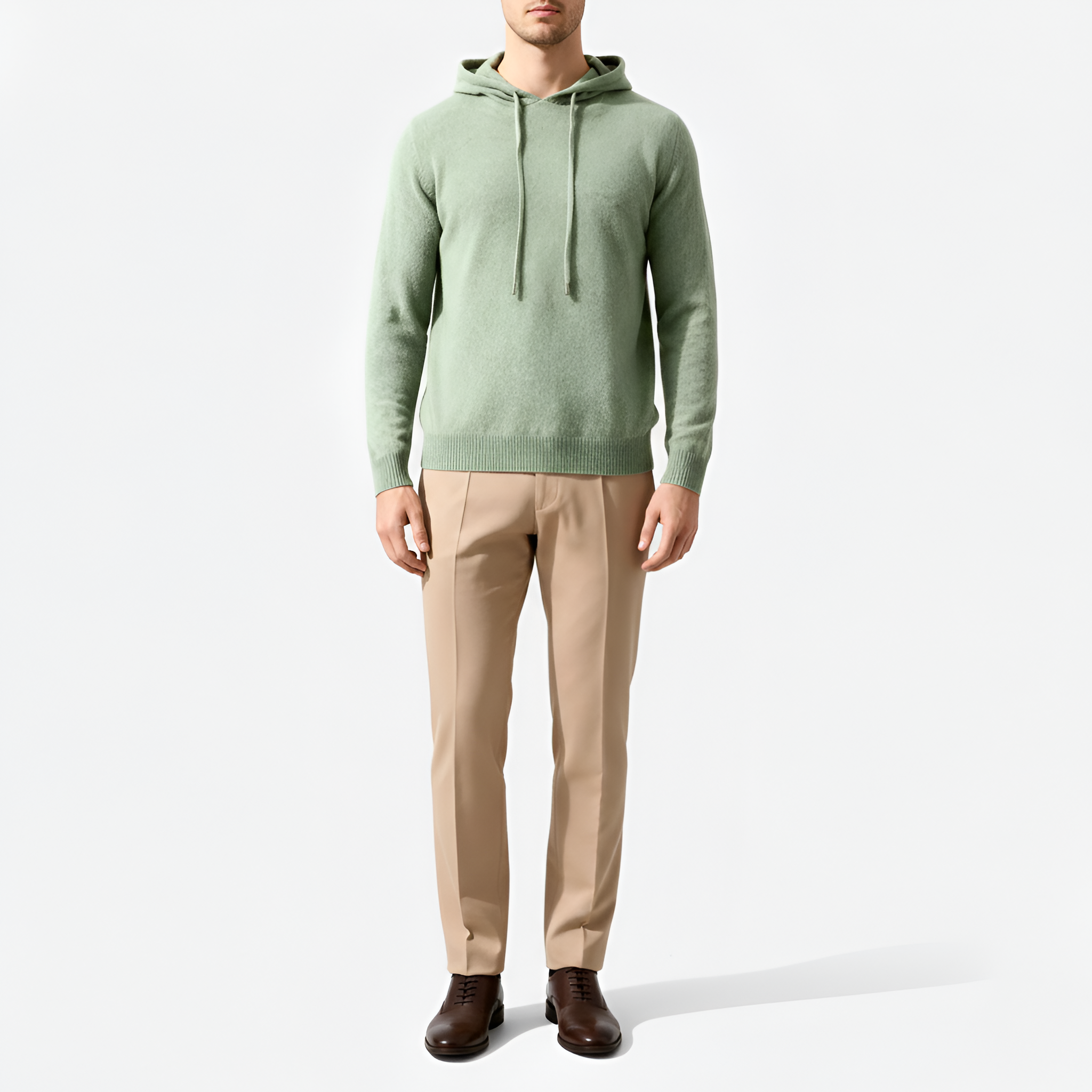 Pánska vlnená pletená mikina s kapucňou na šnúrku a rebrovanými manžetami