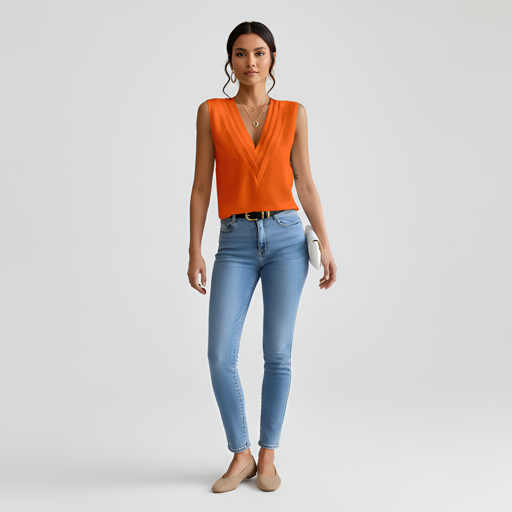 Blouse sans manches à col en V pour femme, débardeur décontracté en chiffon