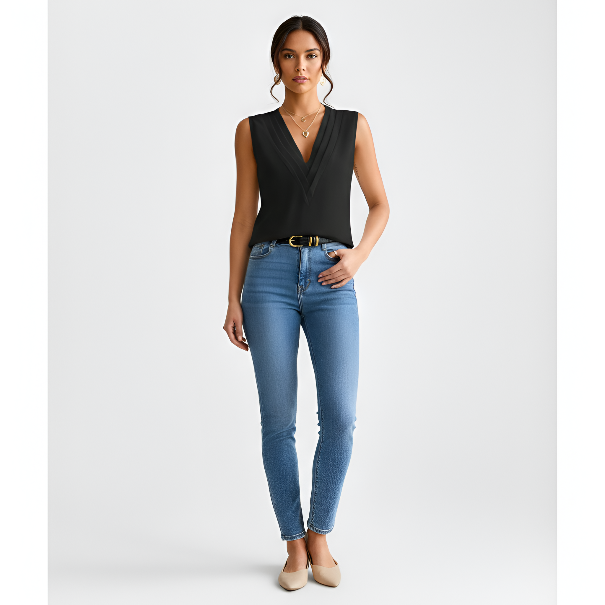 Blouse sans manches à col en V pour femme, débardeur décontracté en chiffon