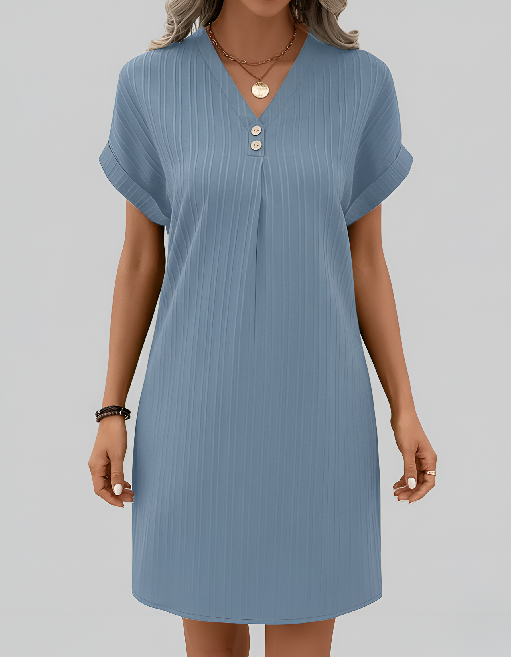 Robe T-shirt côtelée à col en V pour femme, manches courtes, robe mini décontractée