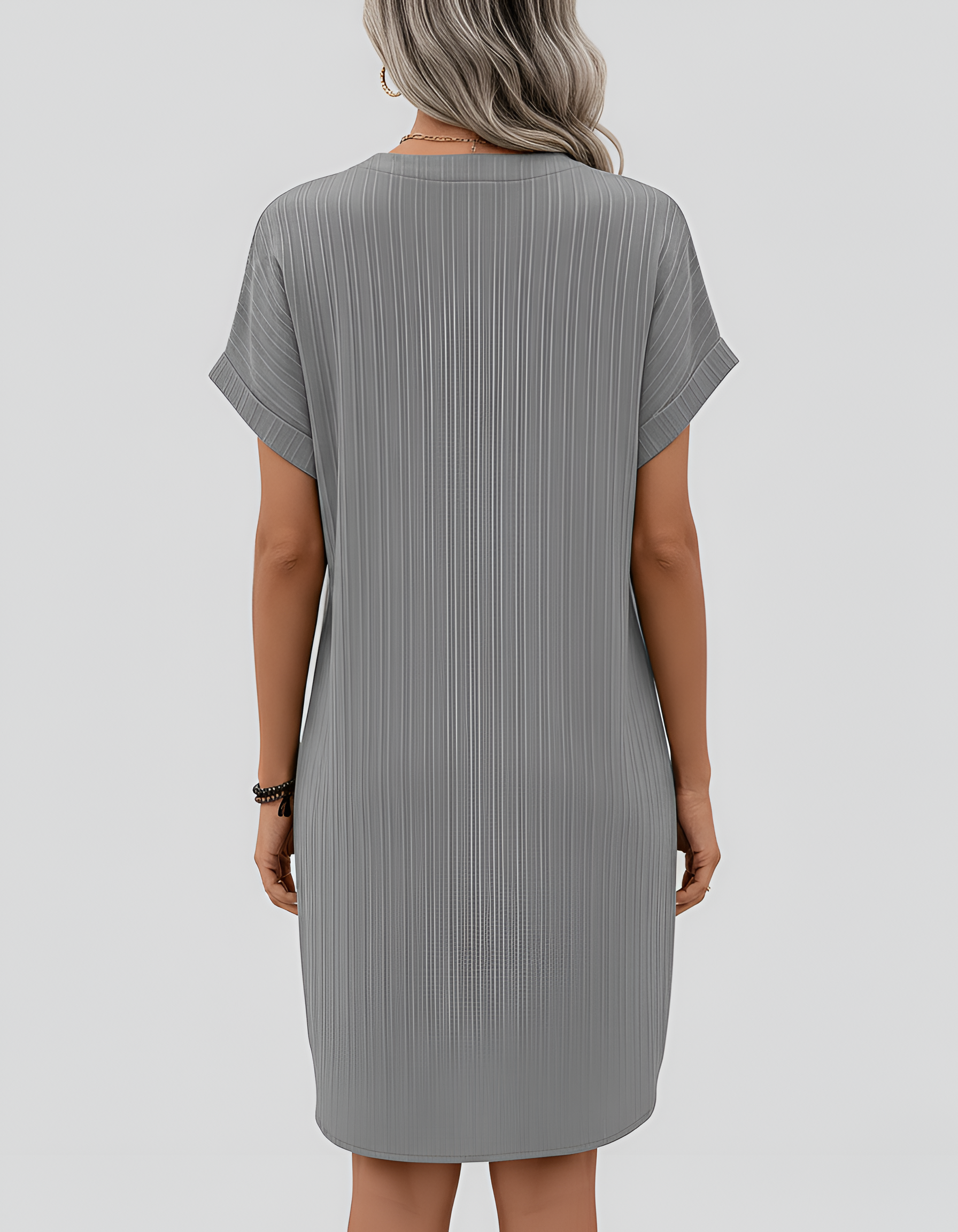 Robe T-shirt côtelée à col en V pour femme, manches courtes, robe mini décontractée