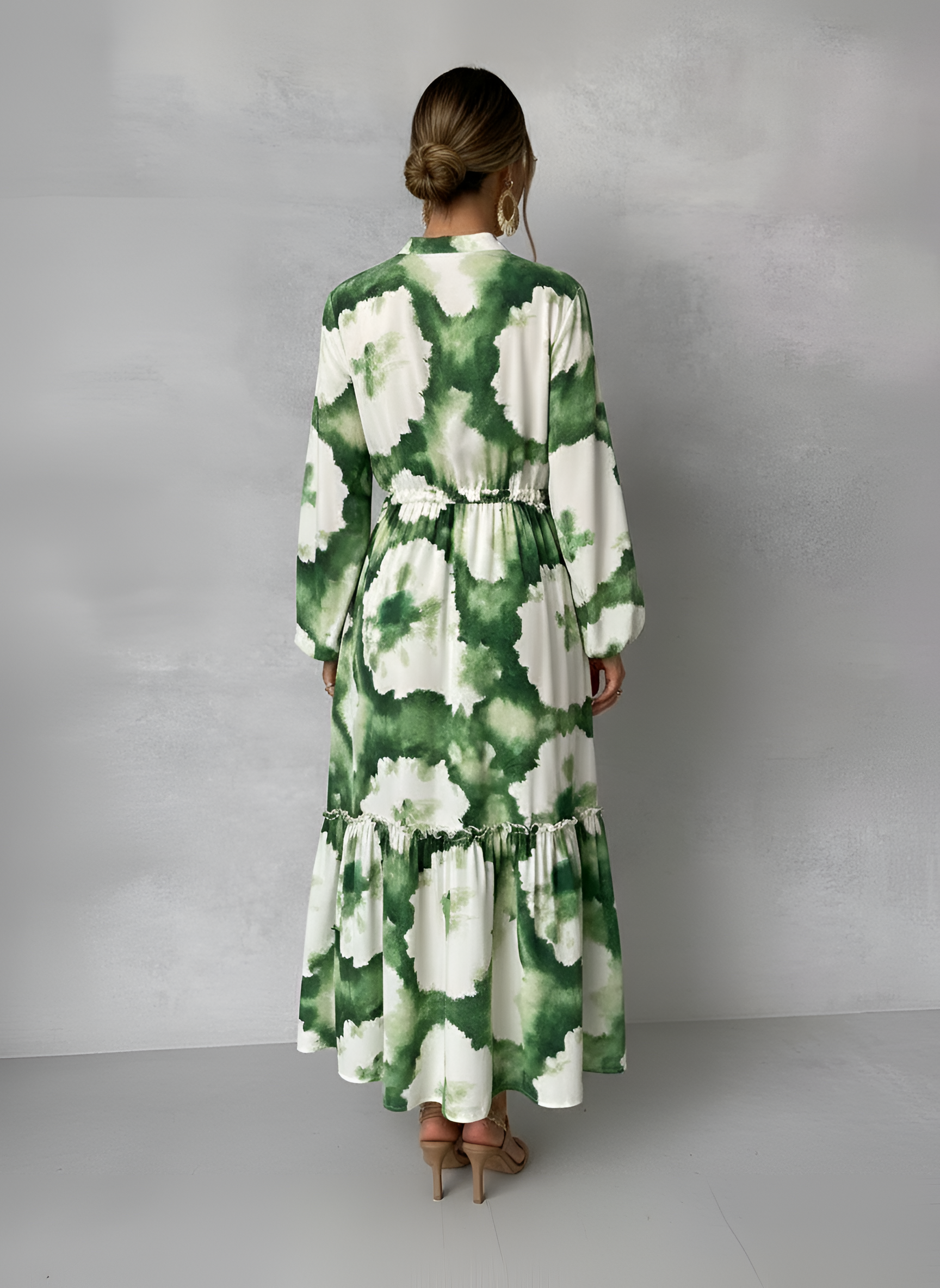 Vestido largo de manga larga para mujer con cinturón, línea A fluida, vestido de noche