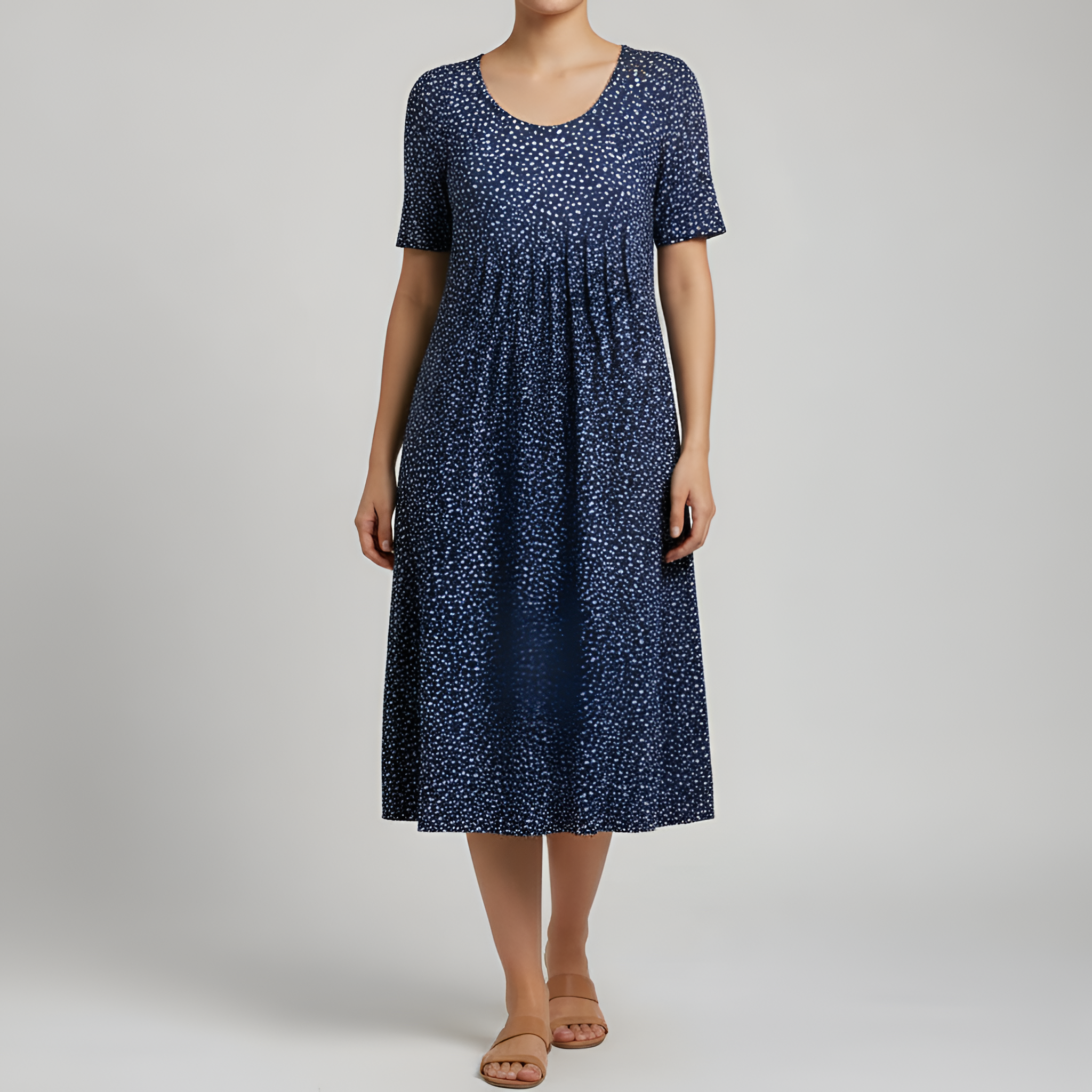 Vestido midi floral para mujer, manga corta, línea A, vestido casual de verano con bolsillos