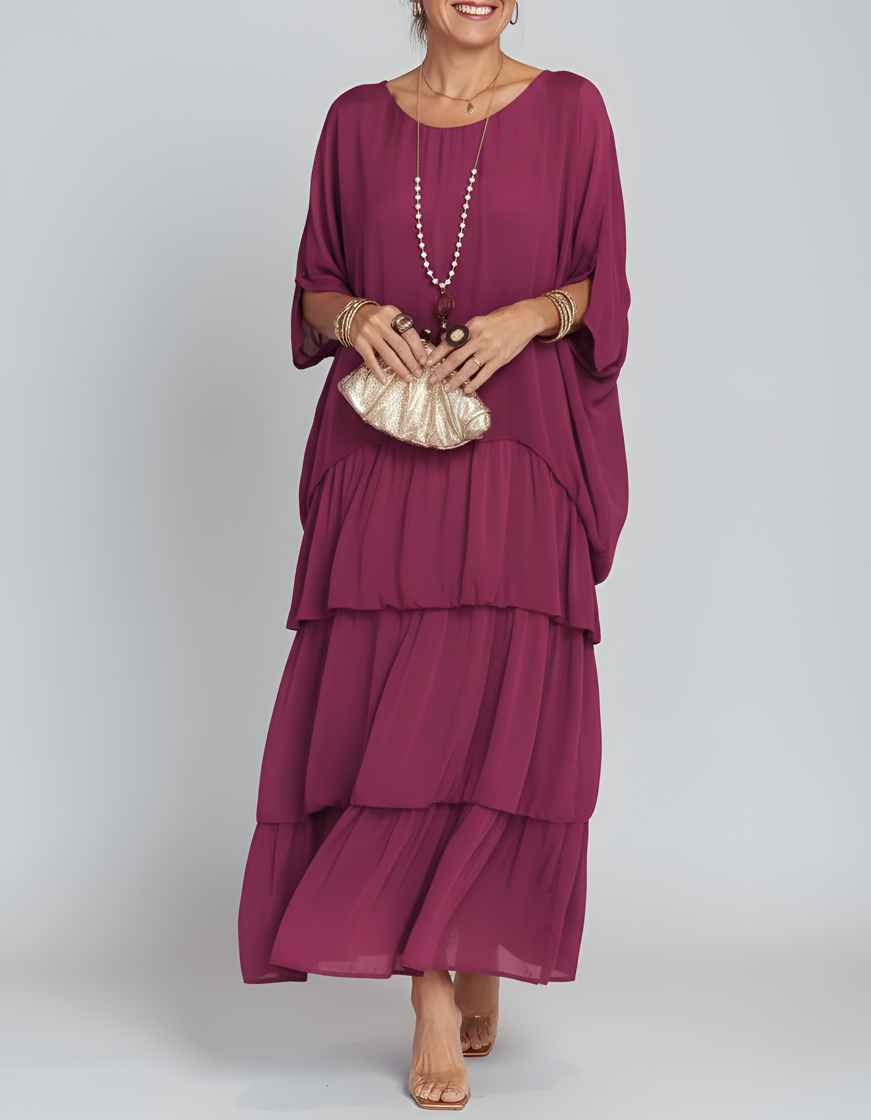 Robe maxi ample à volants pour femme, manches chauve-souris, robe longue décontractée
