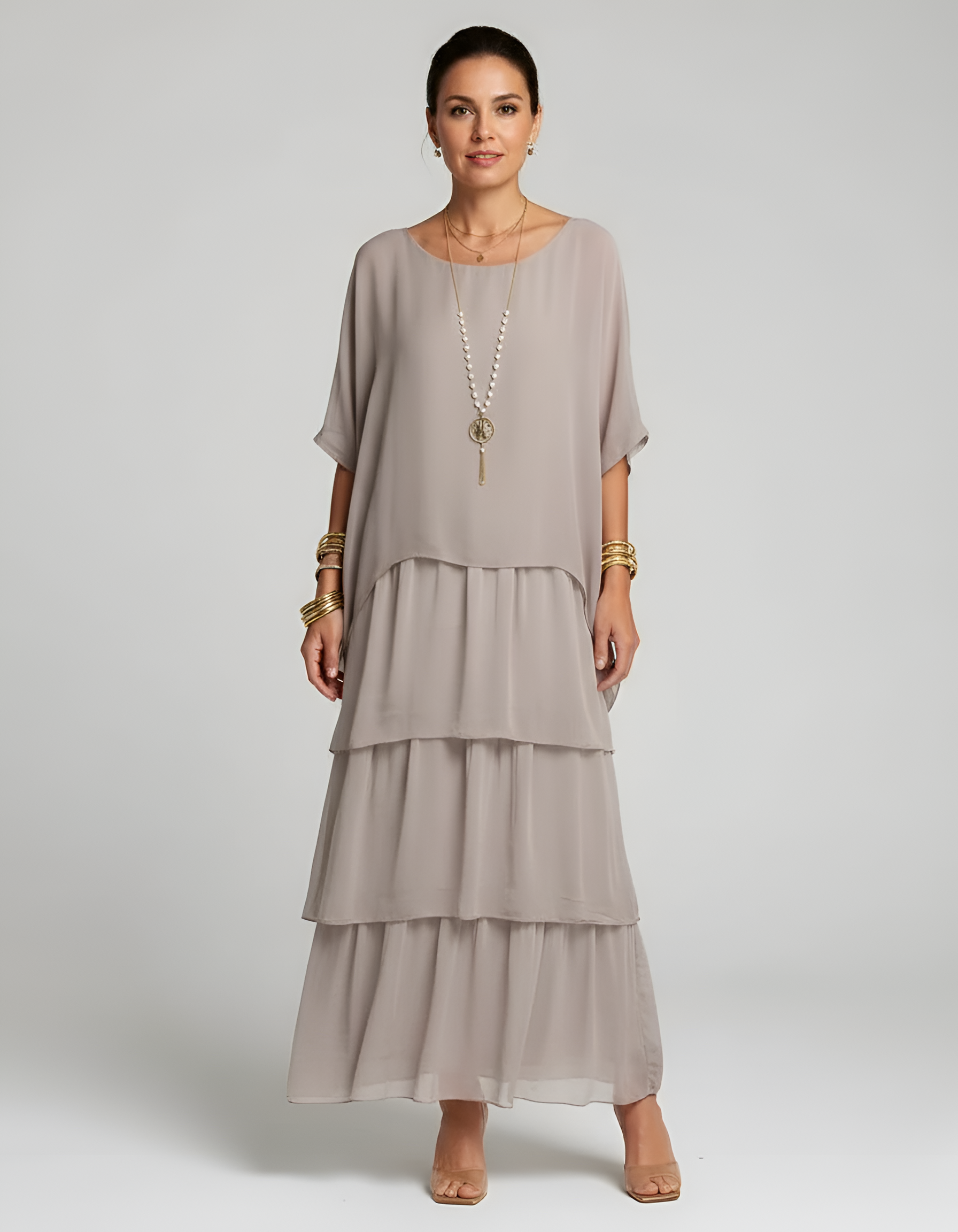Robe maxi ample à volants pour femme, manches chauve-souris, robe longue décontractée