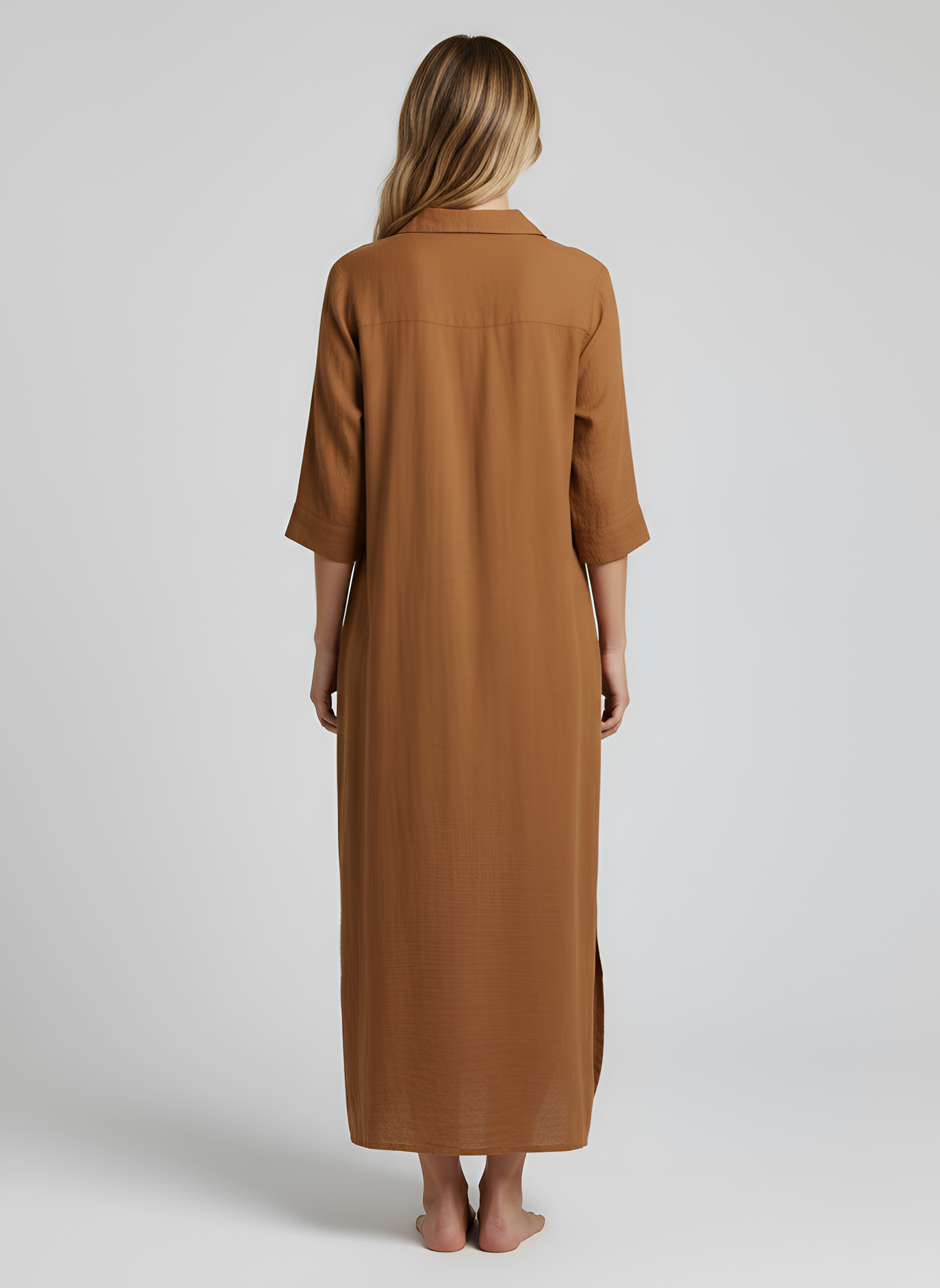 Vestido largo de verano casual para mujer, de algodón y lino, corte suelto, escote en V