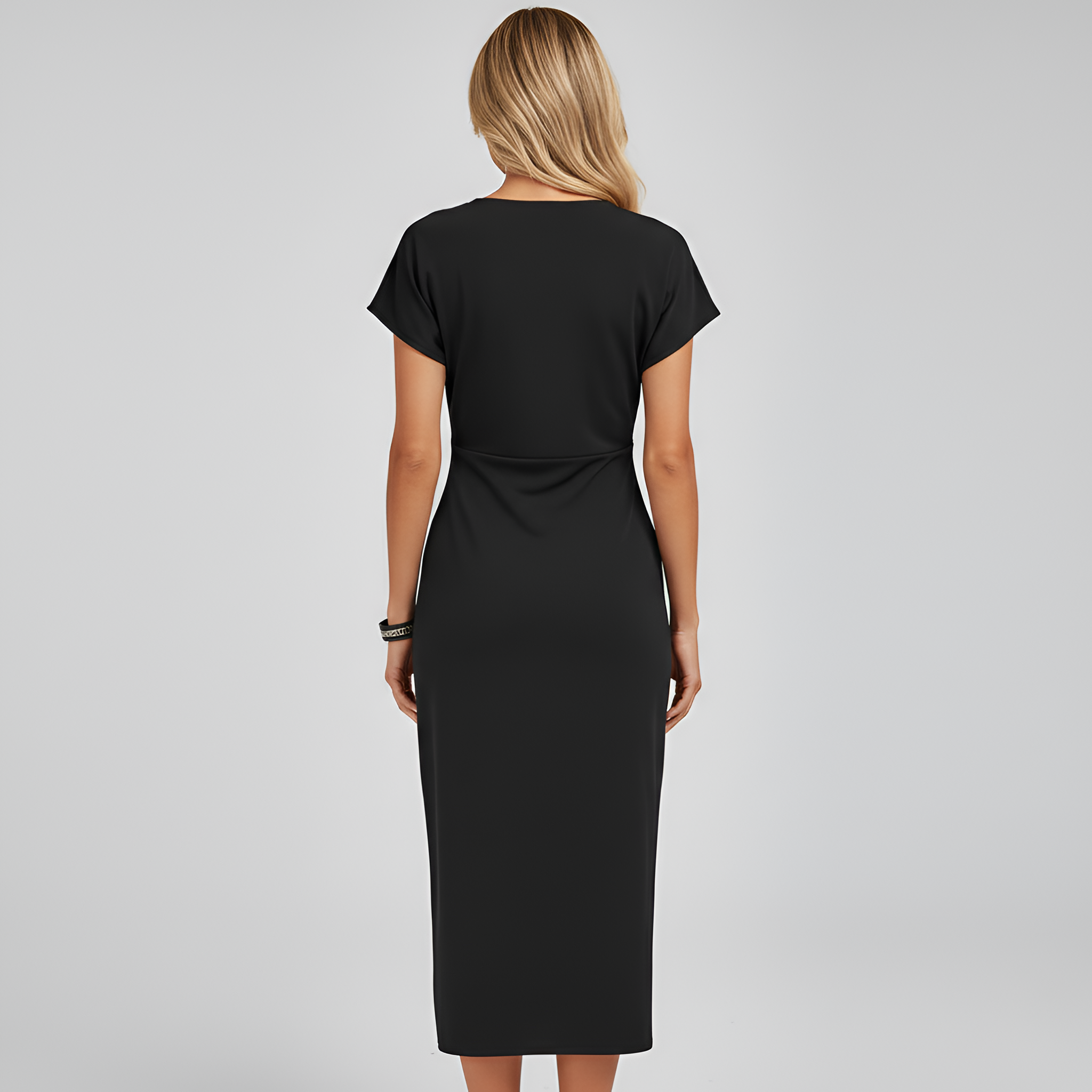 Rochie midi înfășurată pentru femei, cu decolteu în V, mâneci scurte, elegantă, pentru petrecere și seară