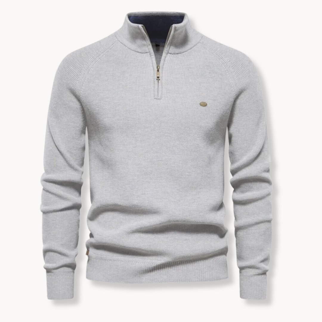 Men’s Half-Zip Ribbed Knit Sweater | Classic Stand Collar Pullover