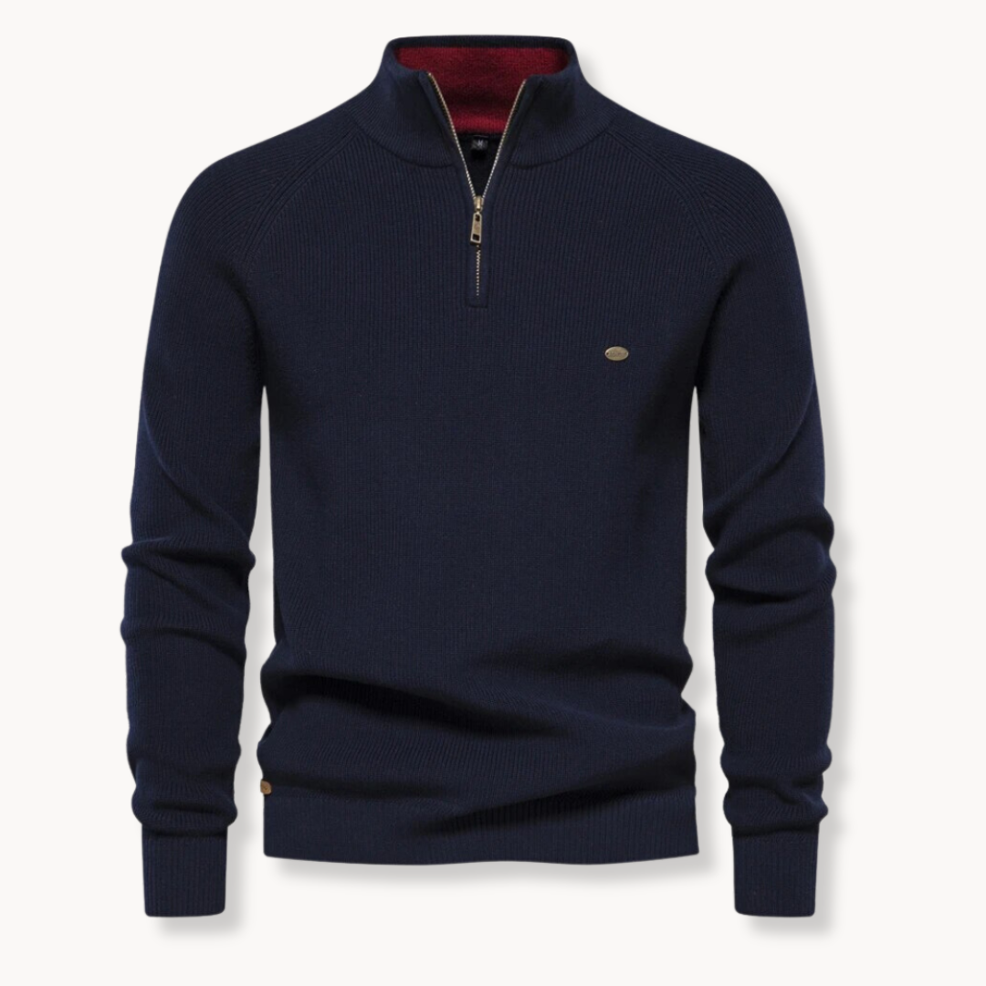 Men’s Half-Zip Ribbed Knit Sweater | Classic Stand Collar Pullover