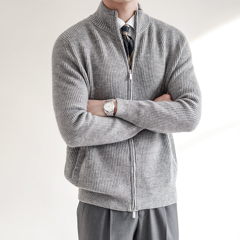 Men’s Ribbed Knit Sweater | Full-Zip Casual