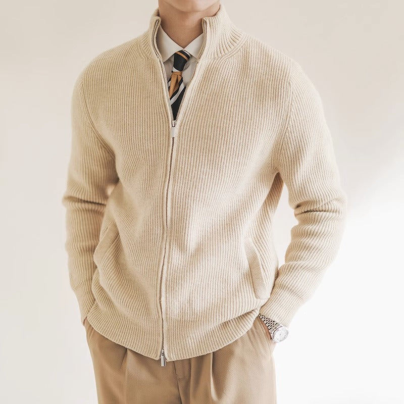 Men’s Ribbed Knit Sweater | Full-Zip Casual